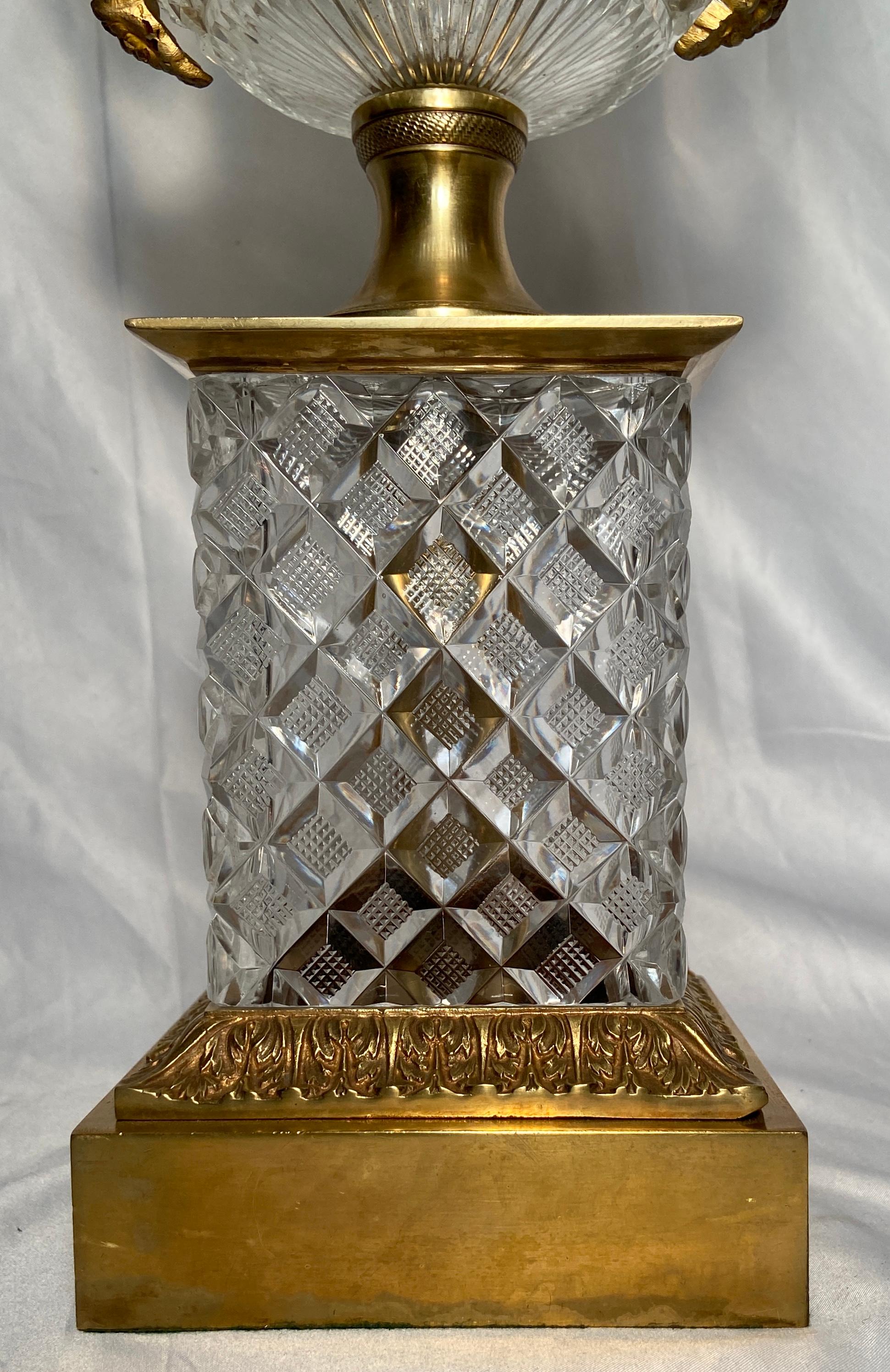 20th Century Antique French Cut Crystal and Gold Bronze Lamp, Circa 1900 For Sale