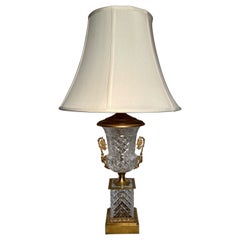Antique French Cut Crystal and Gold Bronze Lamp, Circa 1900