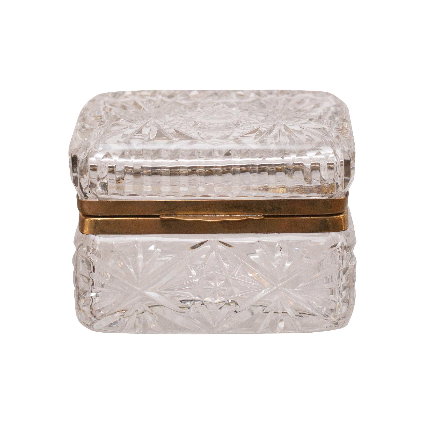 Antique French Cut Crystal Box with Bronze Mounts