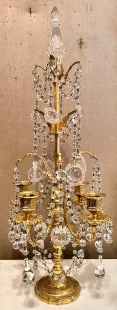 Antique French Cut Crystal & Bronze D'Ore Girondoles / Candelabra, Circa 1880.