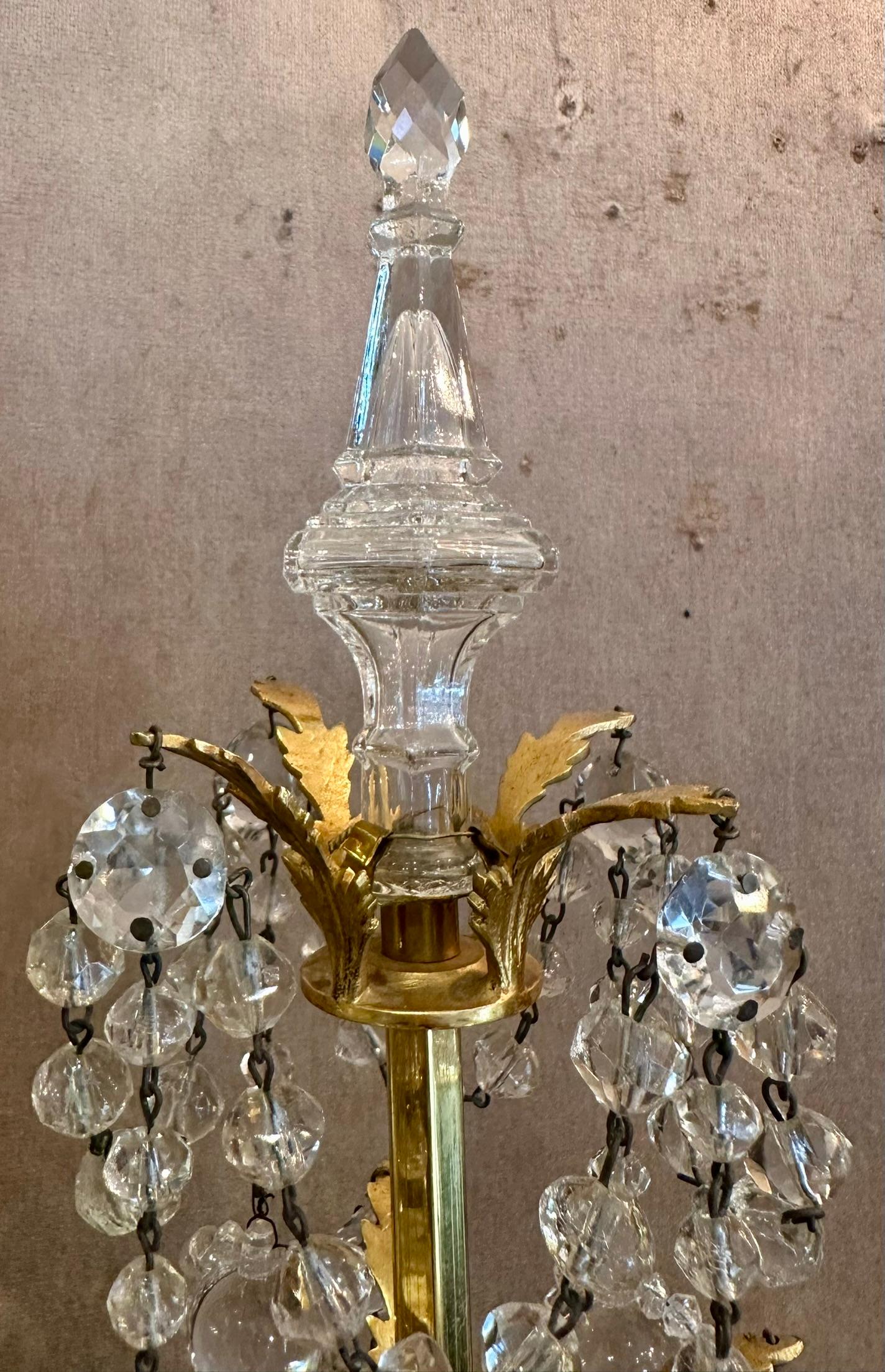 Antike französische D'Ore Girondoles / Kandelaber aus geschliffenem Kristall und Bronze, um 1880. (Französisch) im Angebot