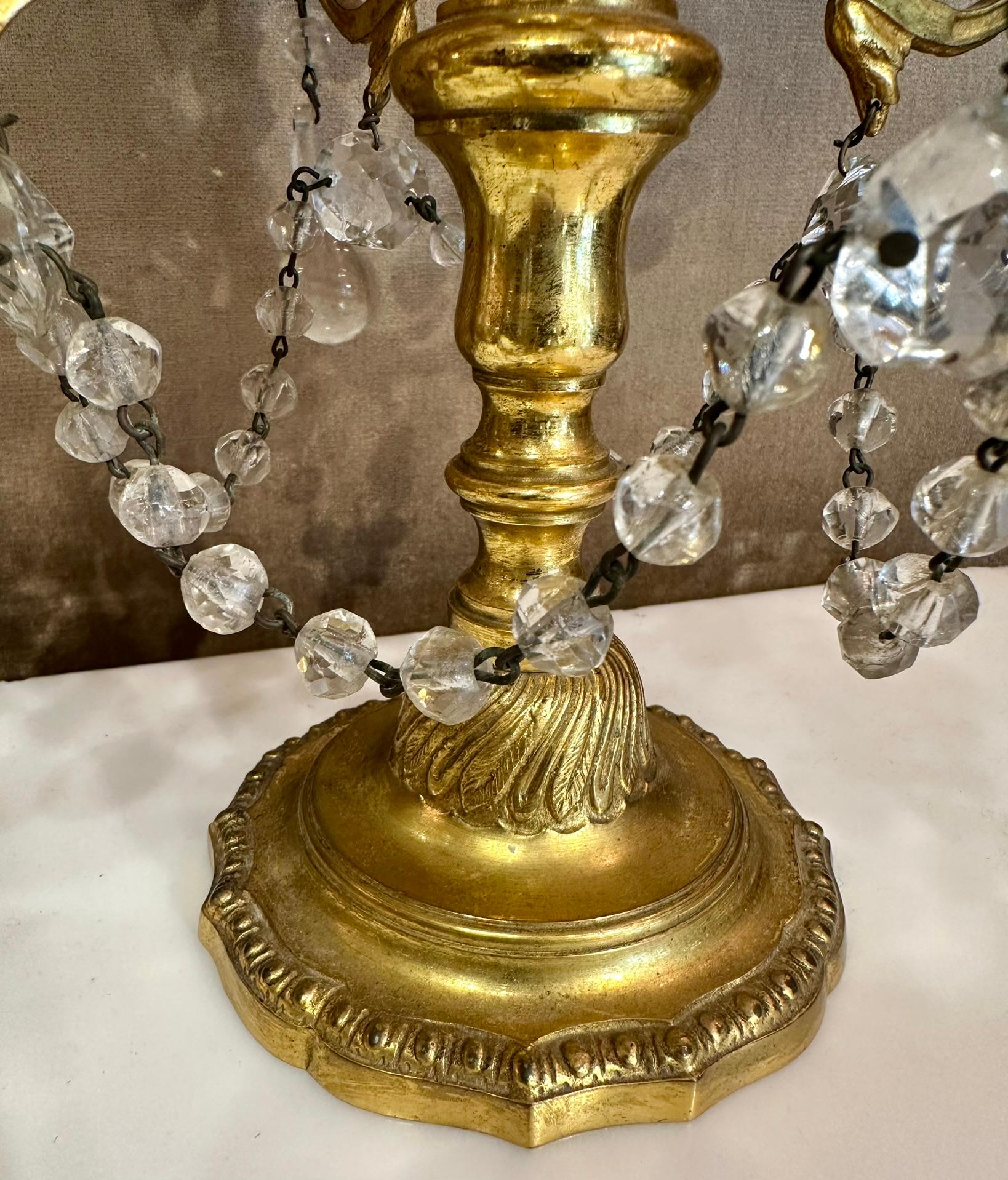 Antike französische D'Ore Girondoles / Kandelaber aus geschliffenem Kristall und Bronze, um 1880. im Angebot 2