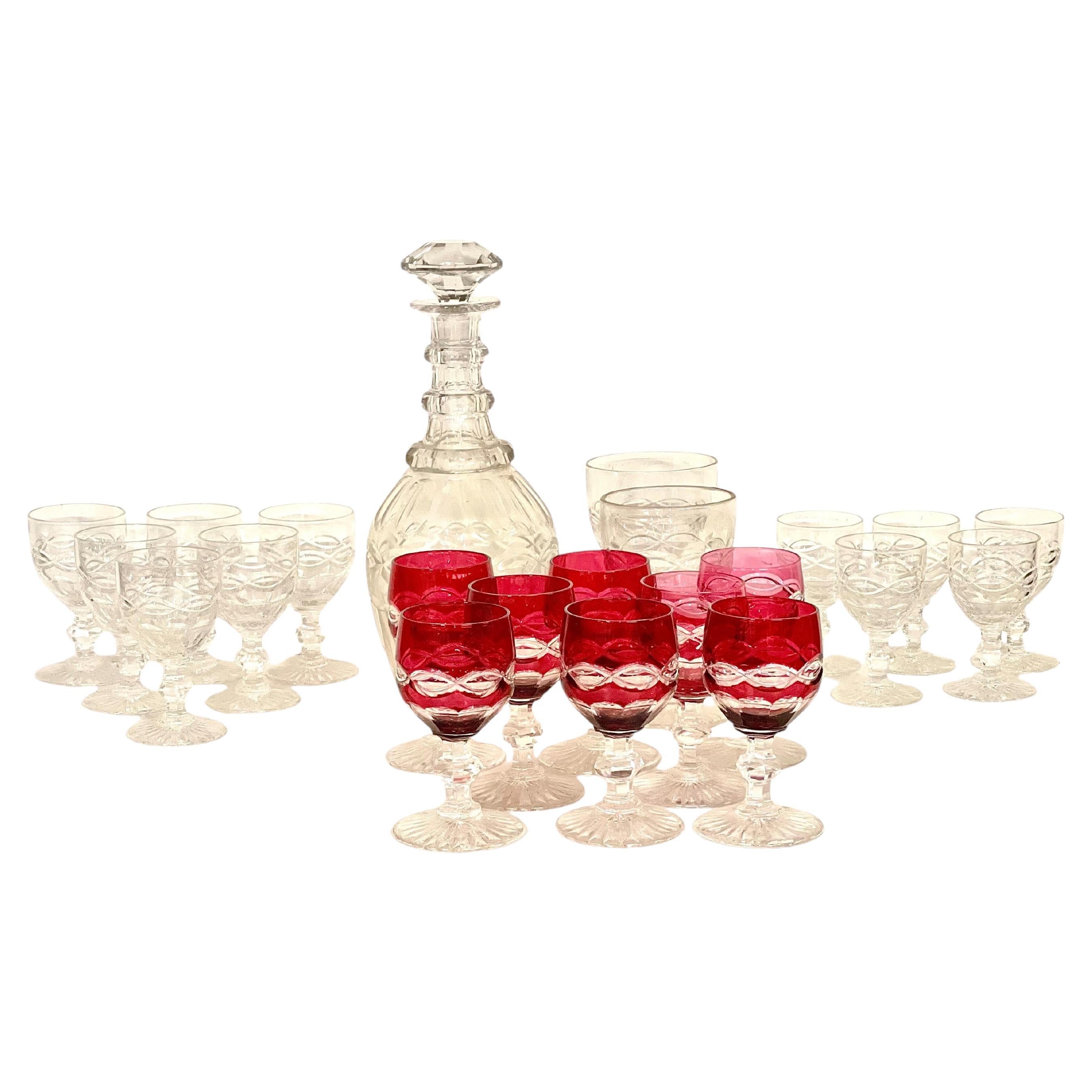 Antique French Cut Crystal Decanter & Glass Set, 19° secolo in vendita