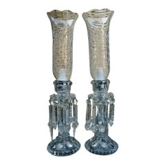 Antique French Cut Crystal / Glass Table Lamps attrib. Baccarat Medallion Series