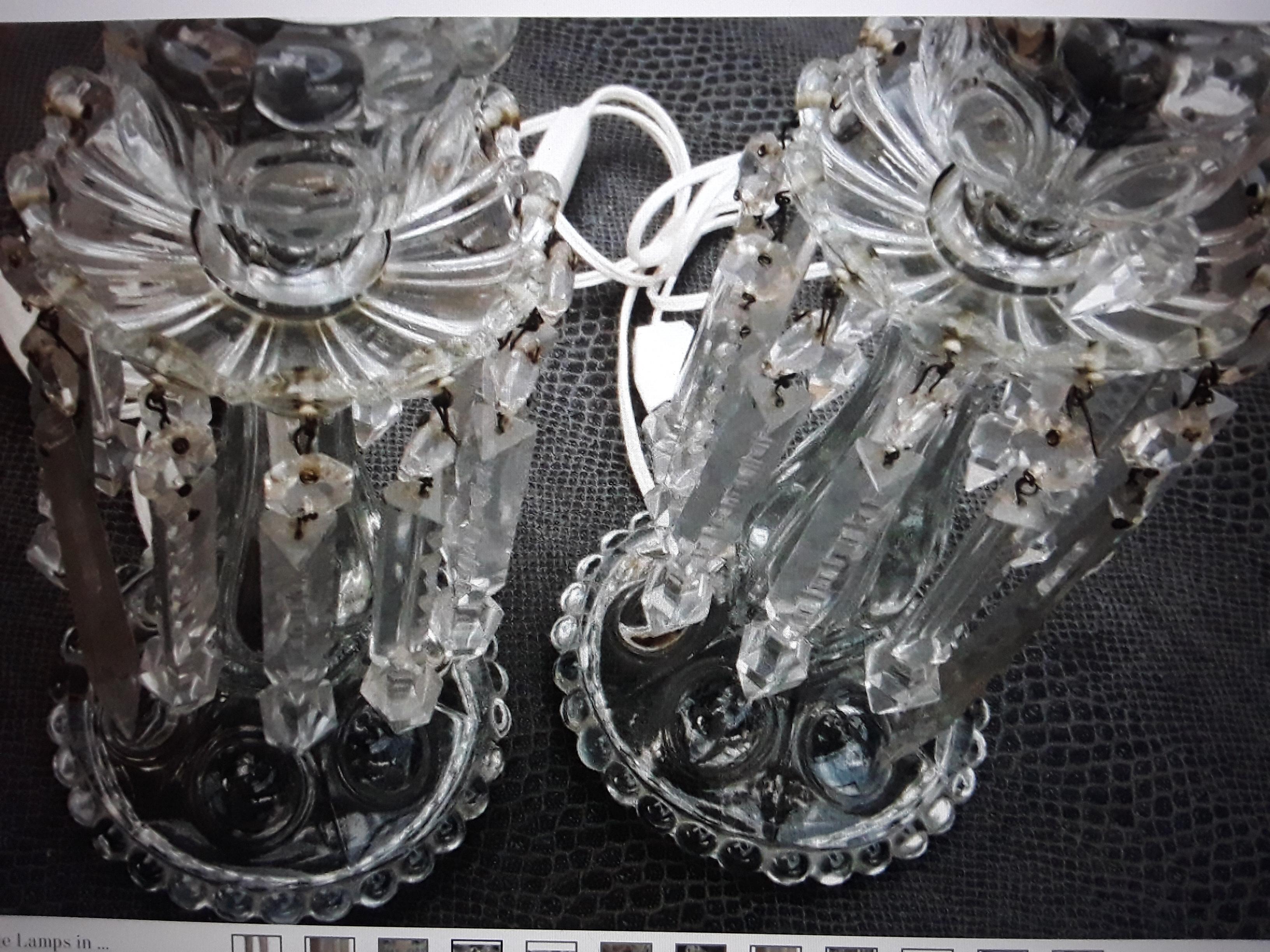 Antique French Cut Crystal / Glass Table Lamps attrib. Baccarat Medallion Series In Good Condition For Sale In Opa Locka, FL
