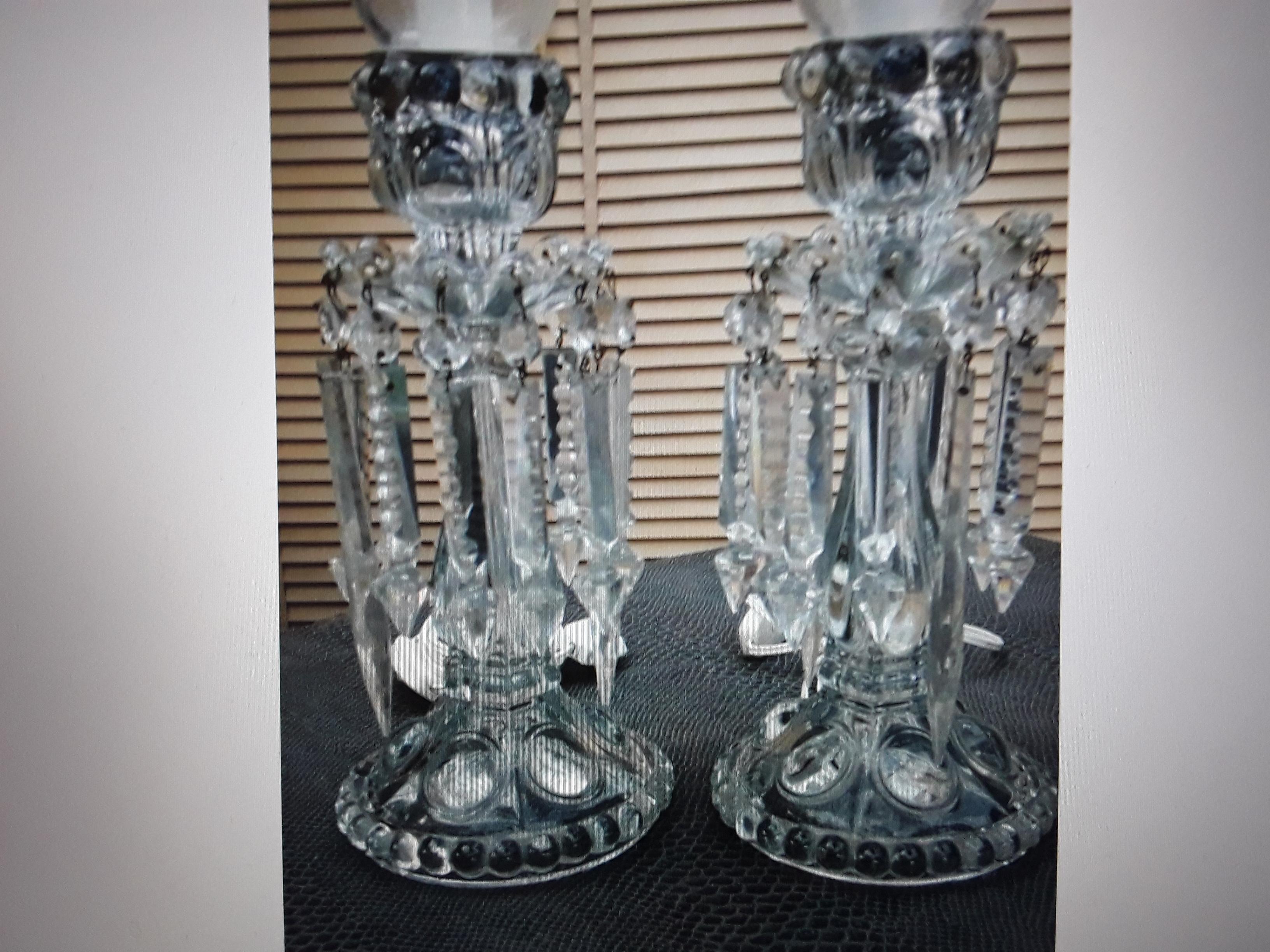 Mid-20th Century Antique French Cut Crystal / Glass Table Lamps attrib. Baccarat Medallion Series For Sale