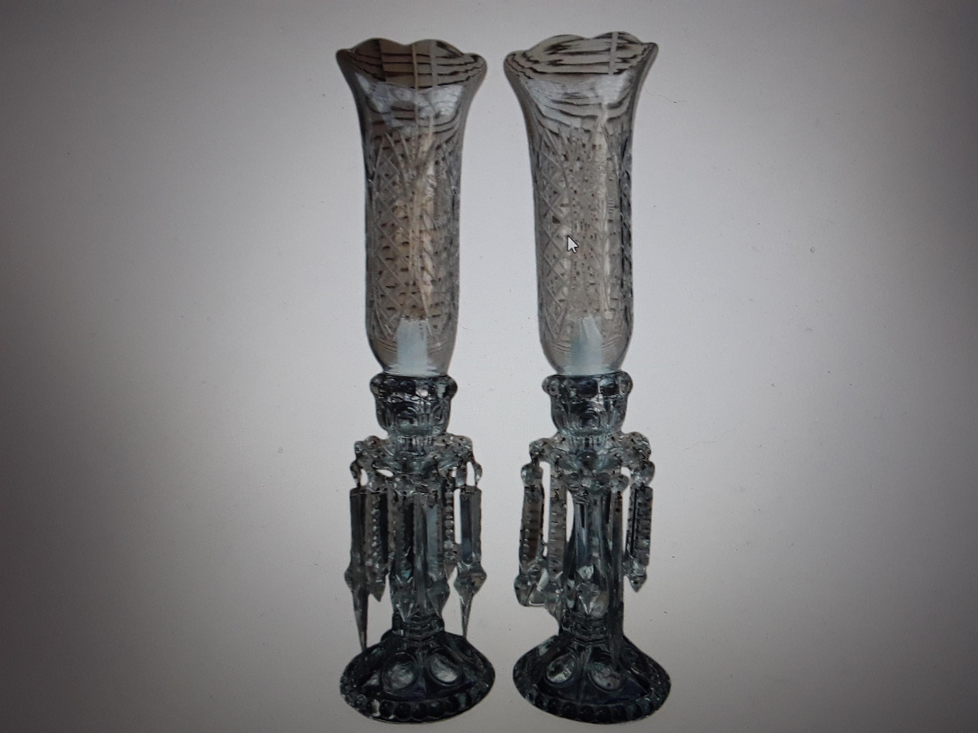Antique French Cut Crystal / Glass Table Lamps attrib. Baccarat Medallion Series For Sale 1