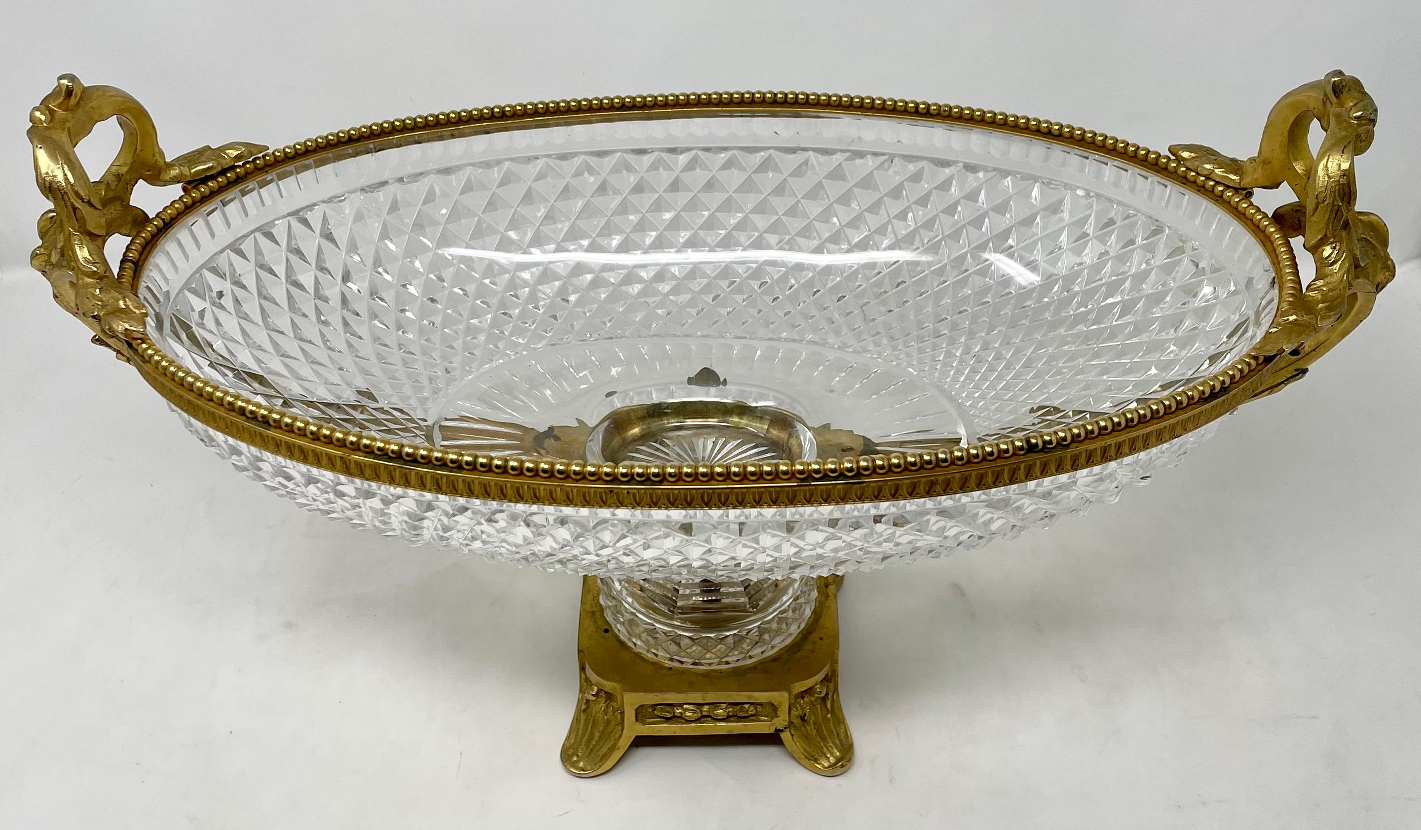 Antique French cut crystal & gold bronze bowl centerpiece, circa 1890.