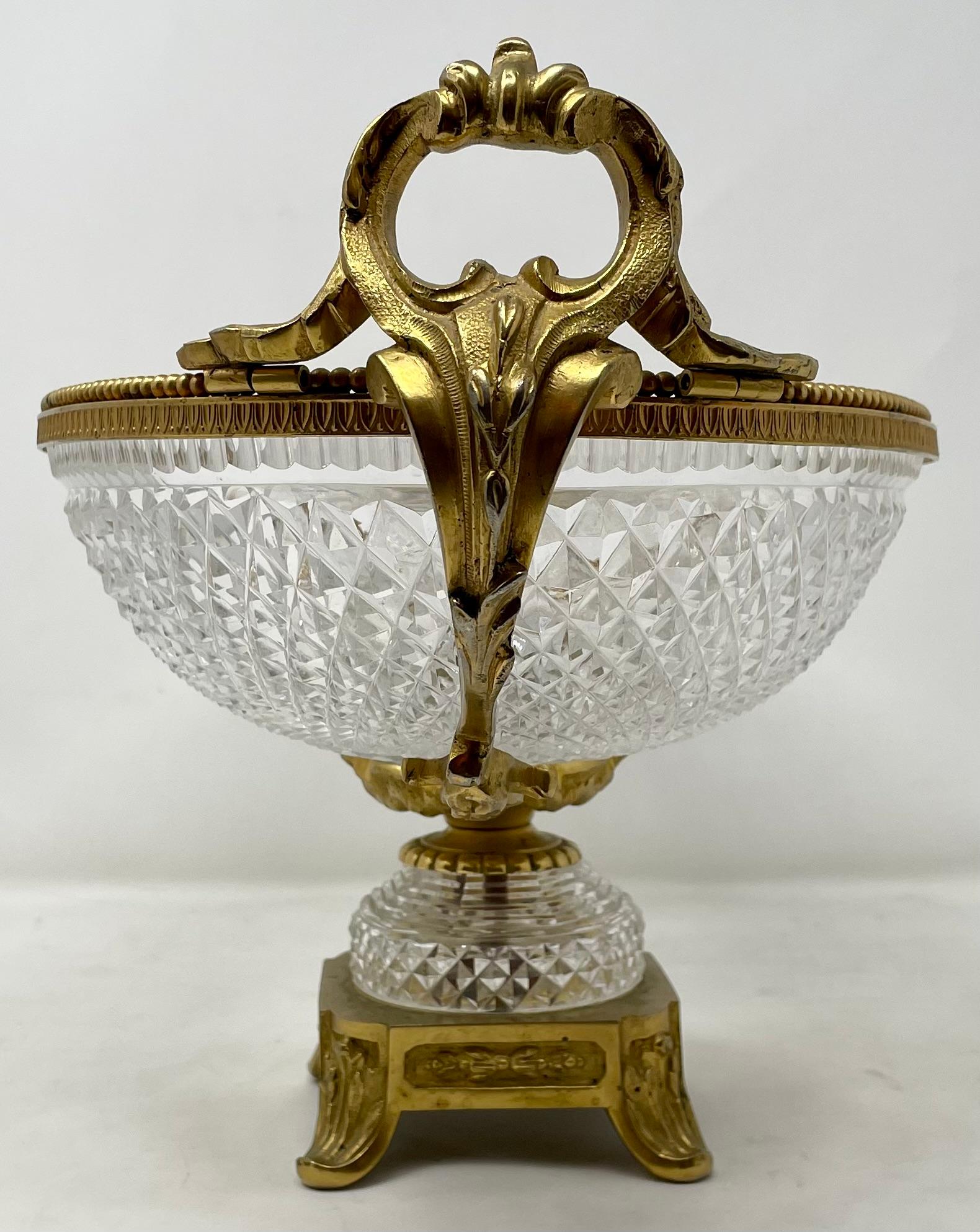 Antique French Cut Crystal & Gold Bronze Bowl Centerpiece, circa 1890 In Good Condition For Sale In New Orleans, LA