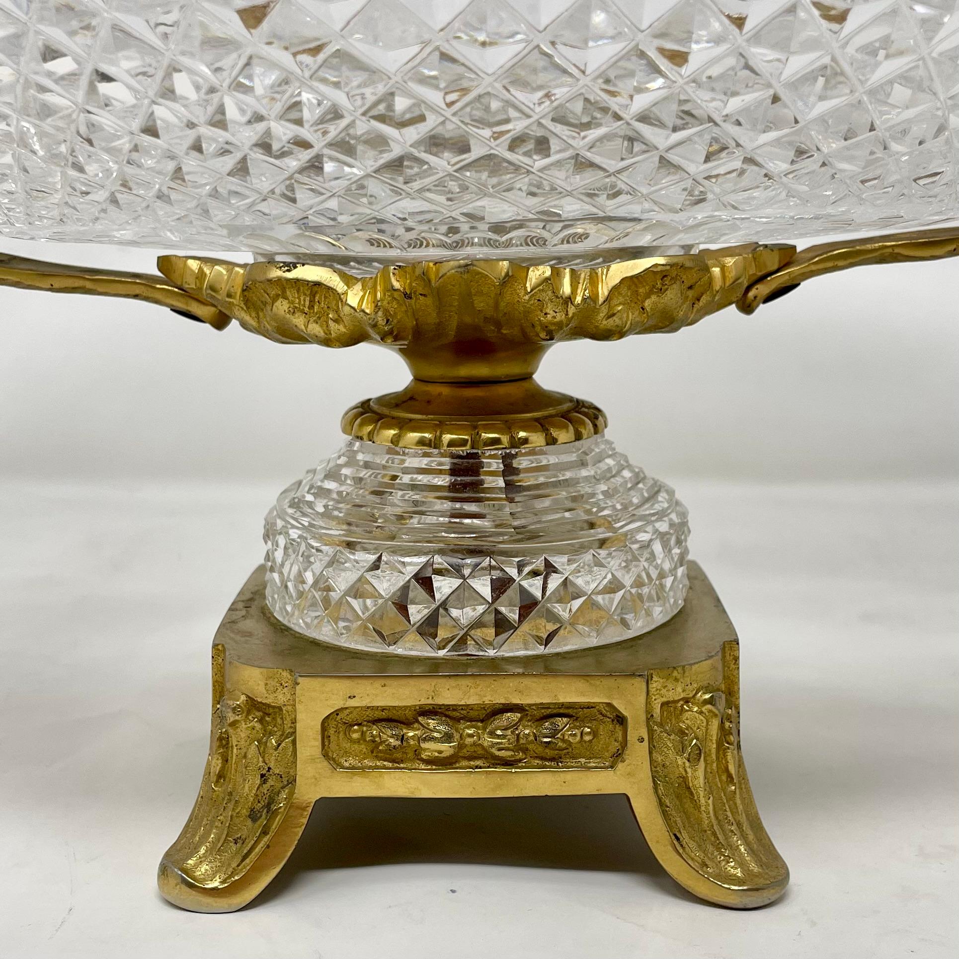 19th Century Antique French Cut Crystal & Gold Bronze Bowl Centerpiece, circa 1890 For Sale