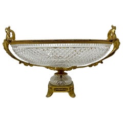 Antique French, centrotavola con ciotola in cristallo tagliato e bronzo dorato, circa 1890