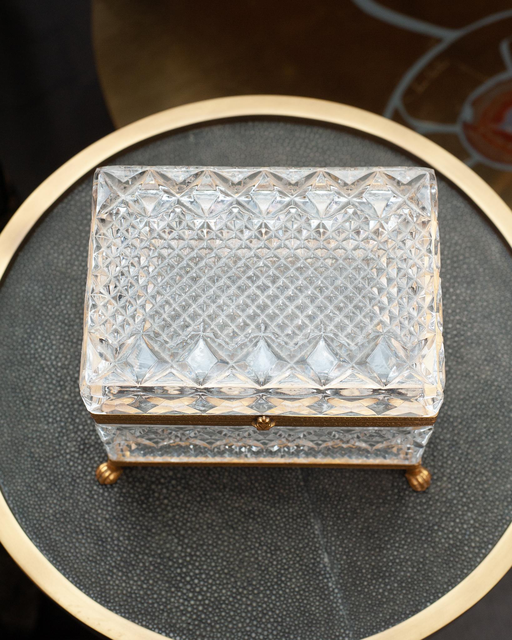 20th Century Antique French Cut Crystal Hinged Box with Bronze Mounts For Sale