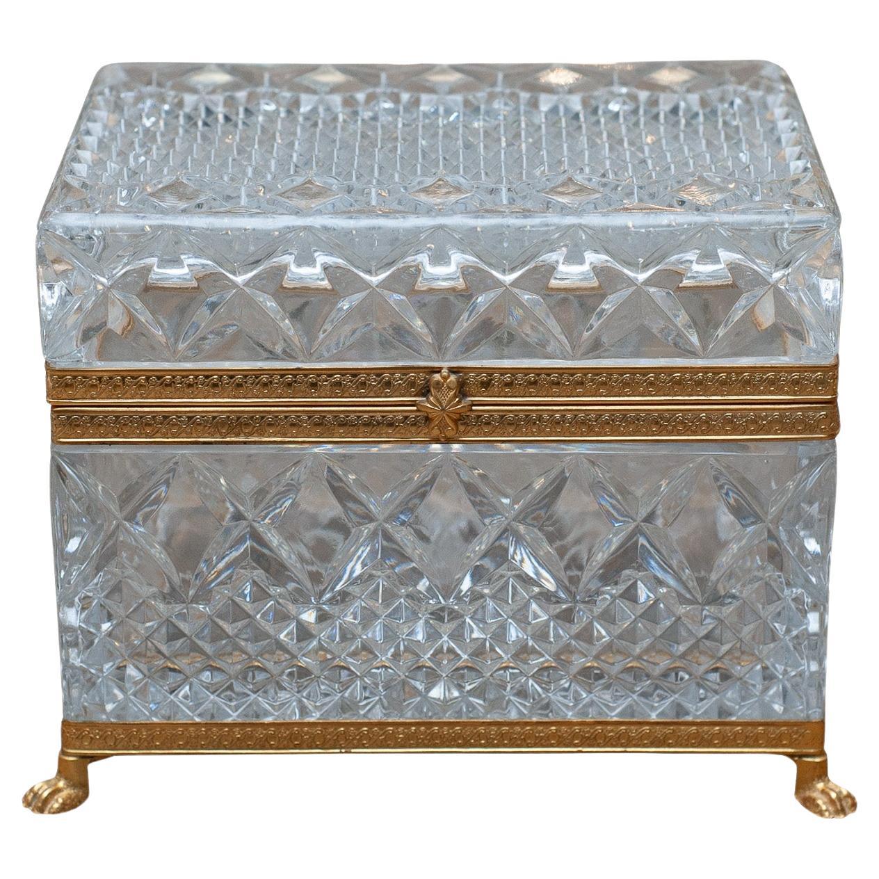 Caja abatible de cristal tallado Antique French con monturas de bronce
