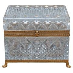Caja abatible de cristal tallado Antique French con monturas de bronce