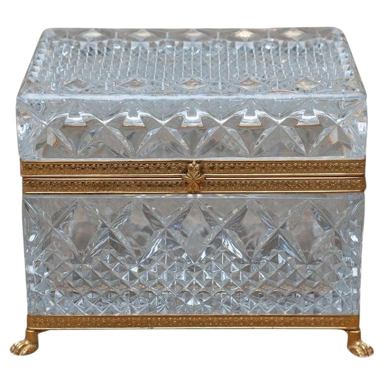 Antique French Cut Crystal Hinged Box with Bronze Mounts
