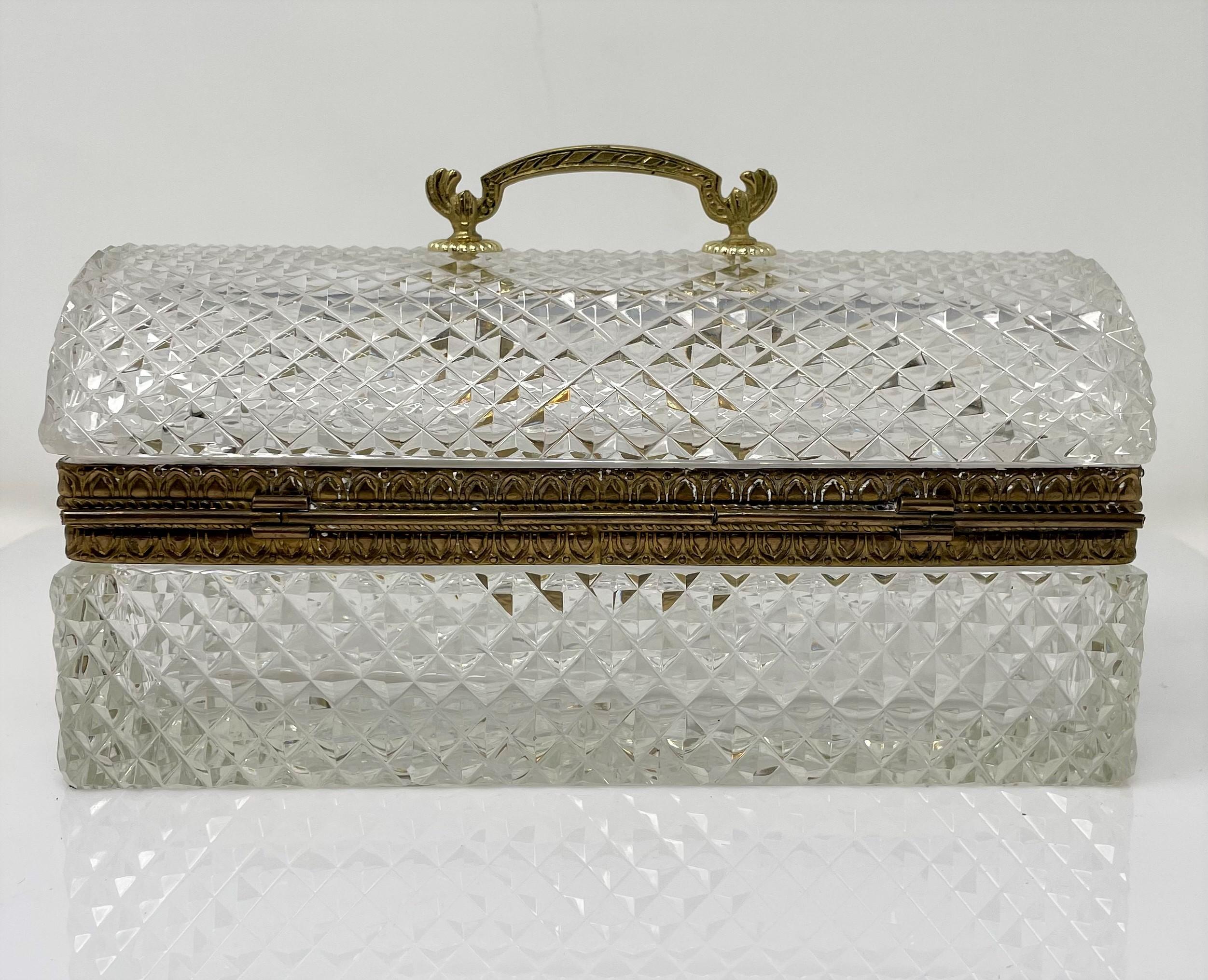 20th Century Antique French Cut Crystal Jewel Box with Bronze D'ore Mounts, Circa 1900-1920
