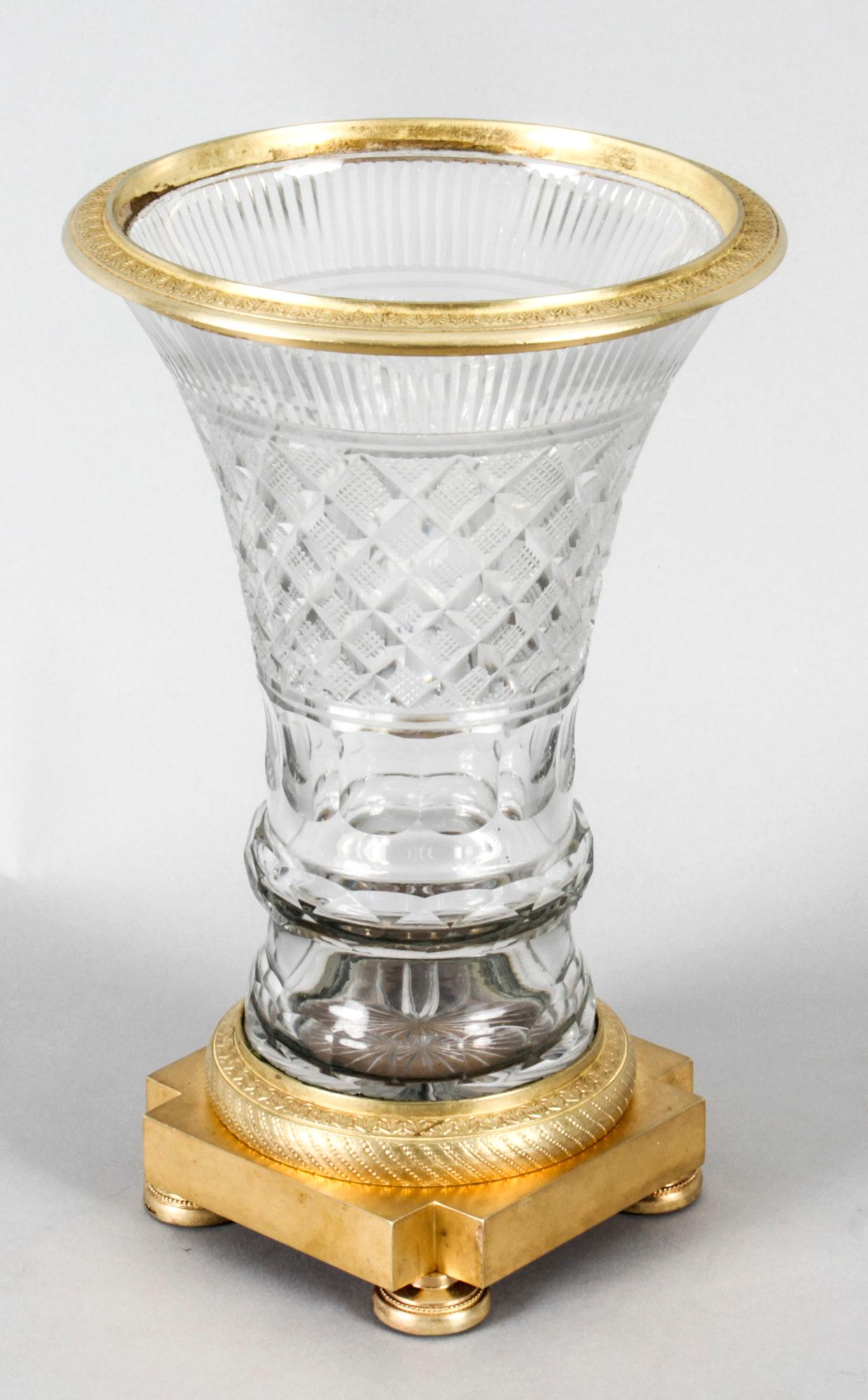 Antique French Cut Crystal & Ormolu Mounted Campana Vase, 19th Century 7