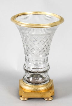 Antique French Cut Crystal & Ormolu Mounted Campana Vase, 19th Century