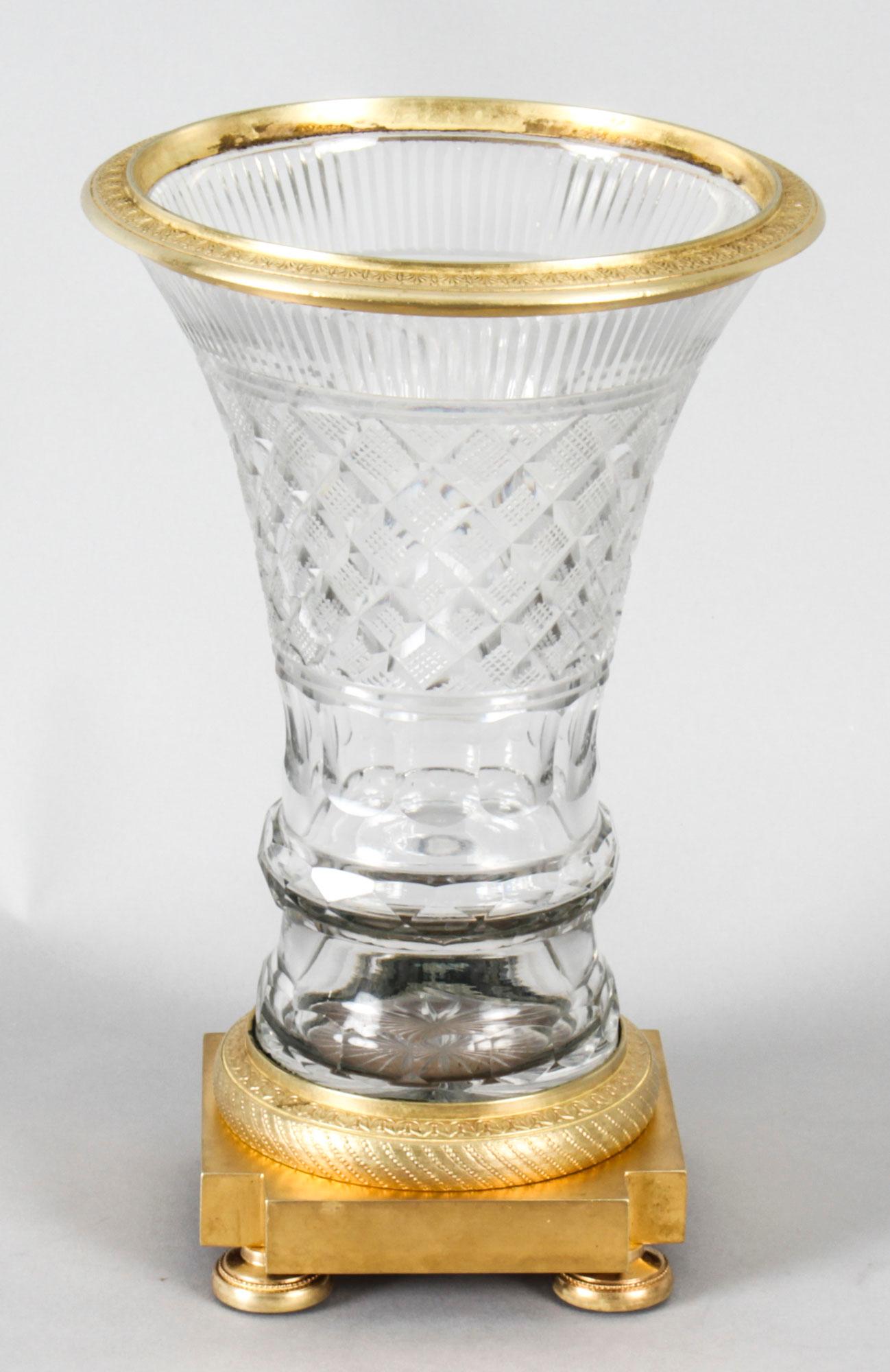 Antique French Cut Crystal & Ormolu Mounted Campana Vase, 19th Century In Good Condition In London, GB