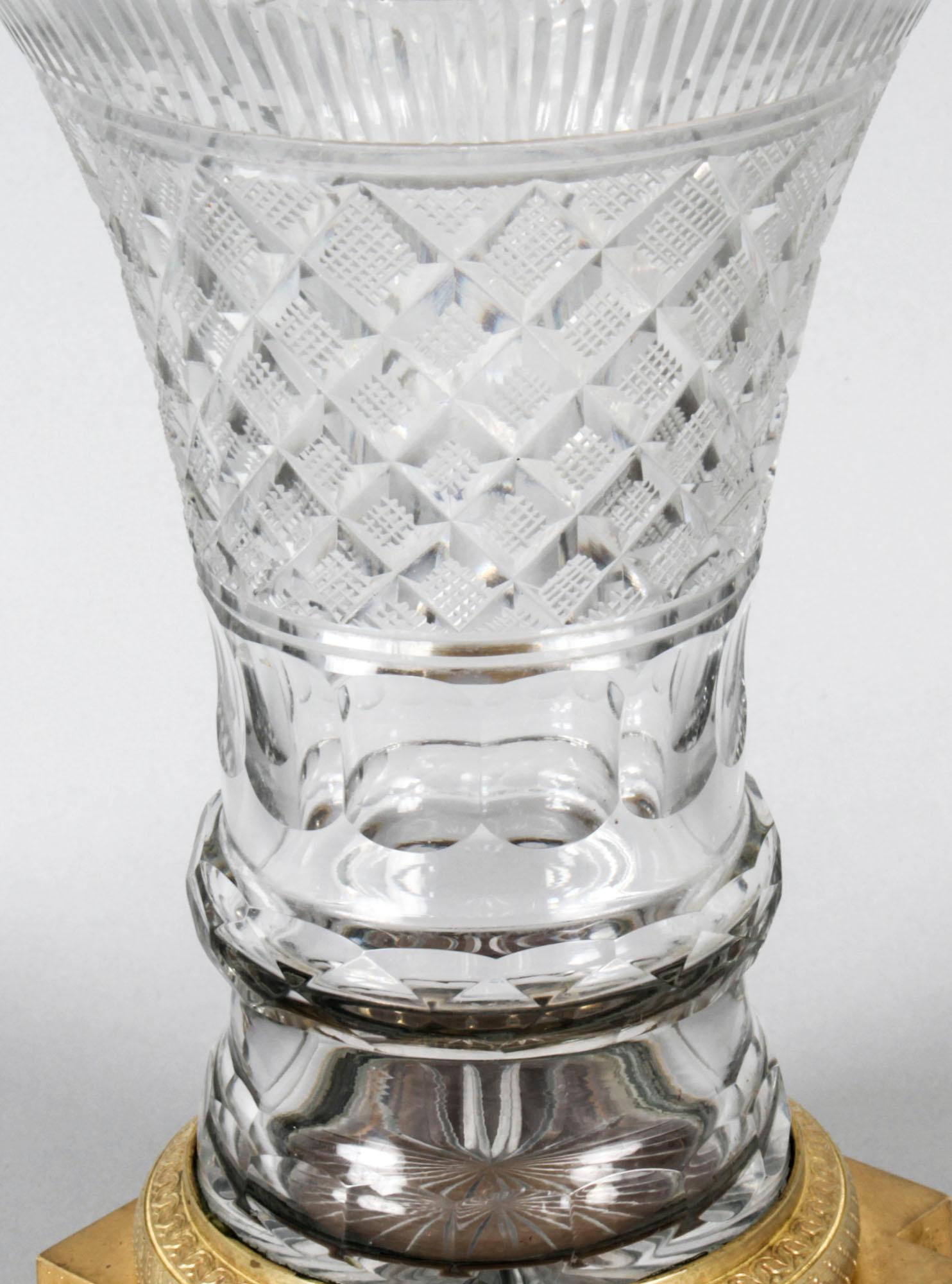 Mid-19th Century Antique French Cut Crystal & Ormolu Mounted Campana Vase, 19th Century