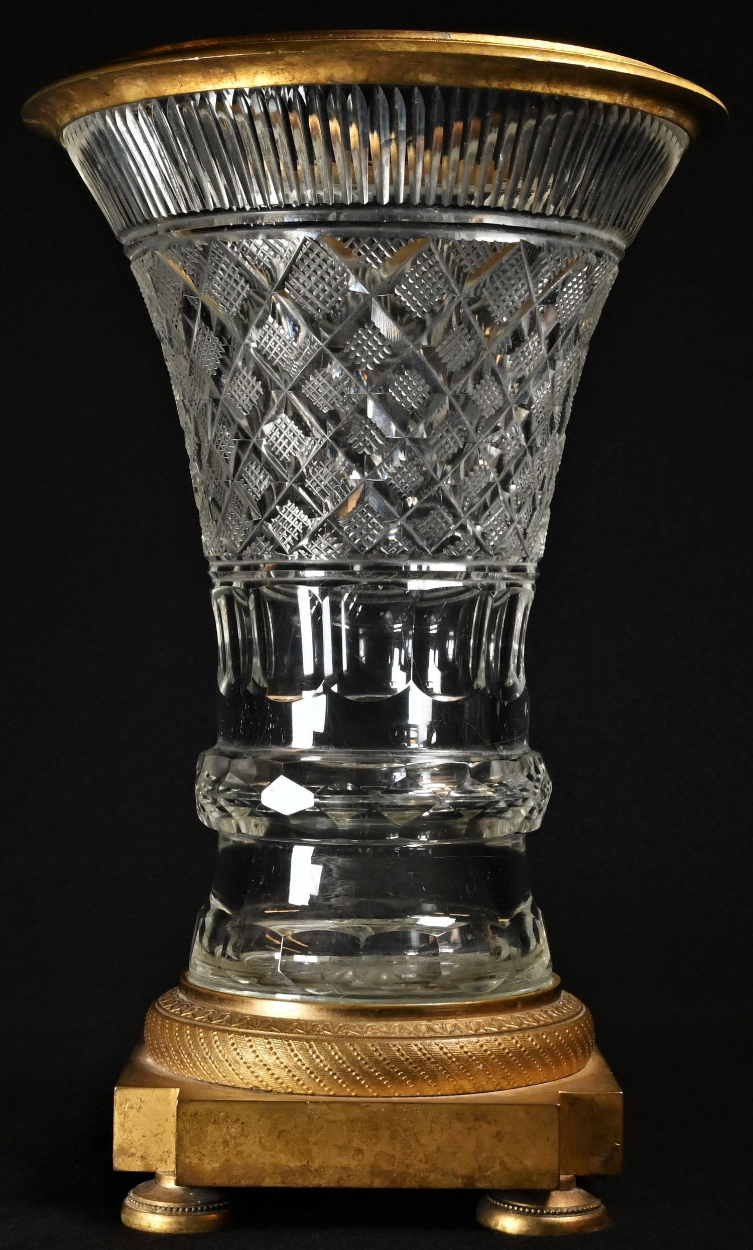 Antique French Cut Crystal & Ormolu Mounted Campana Vase, 19th Century 5