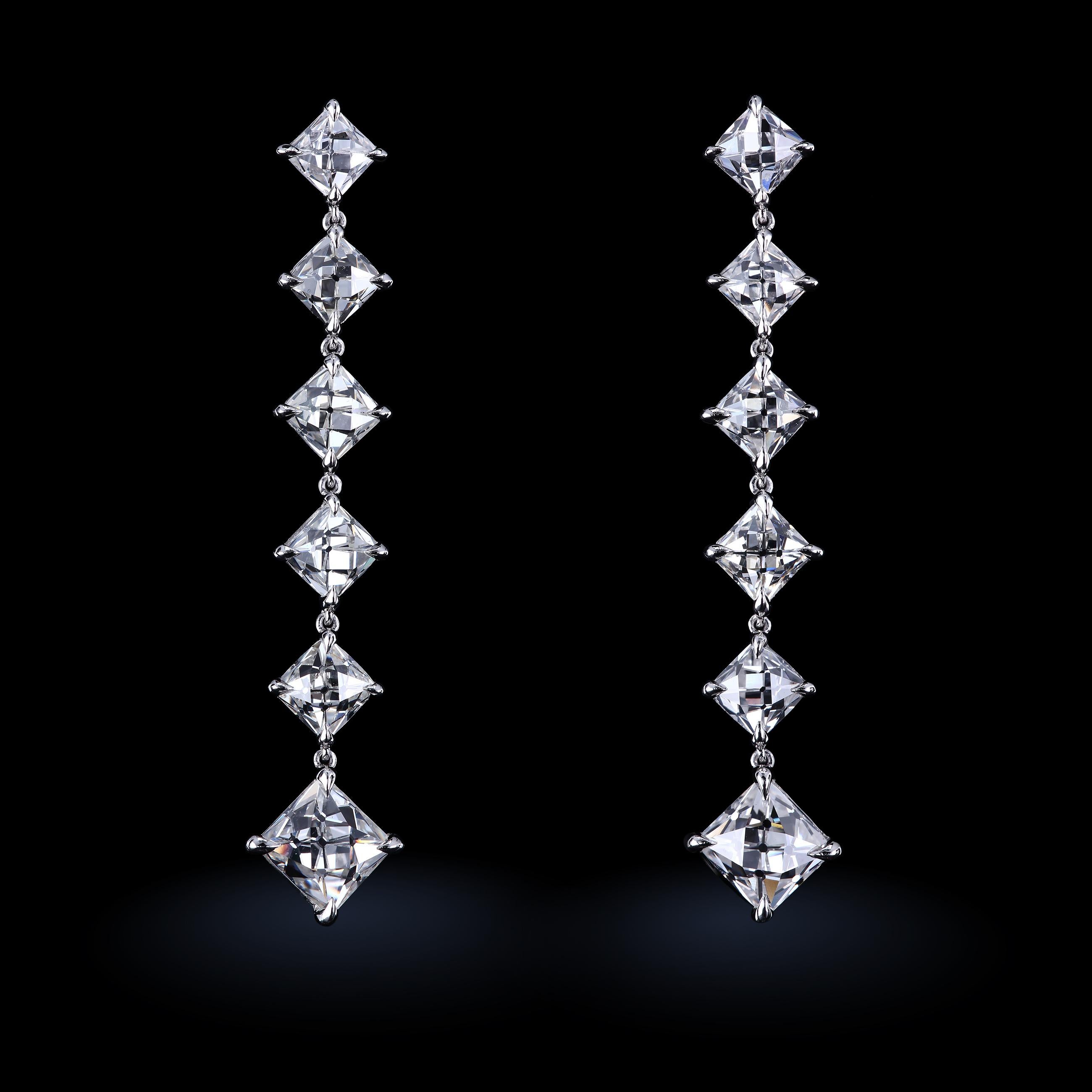 Leon Mege Antique French Cut Diamond Platinum Drop Earrings in Platinum im Zustand „Neu“ in New York, NY