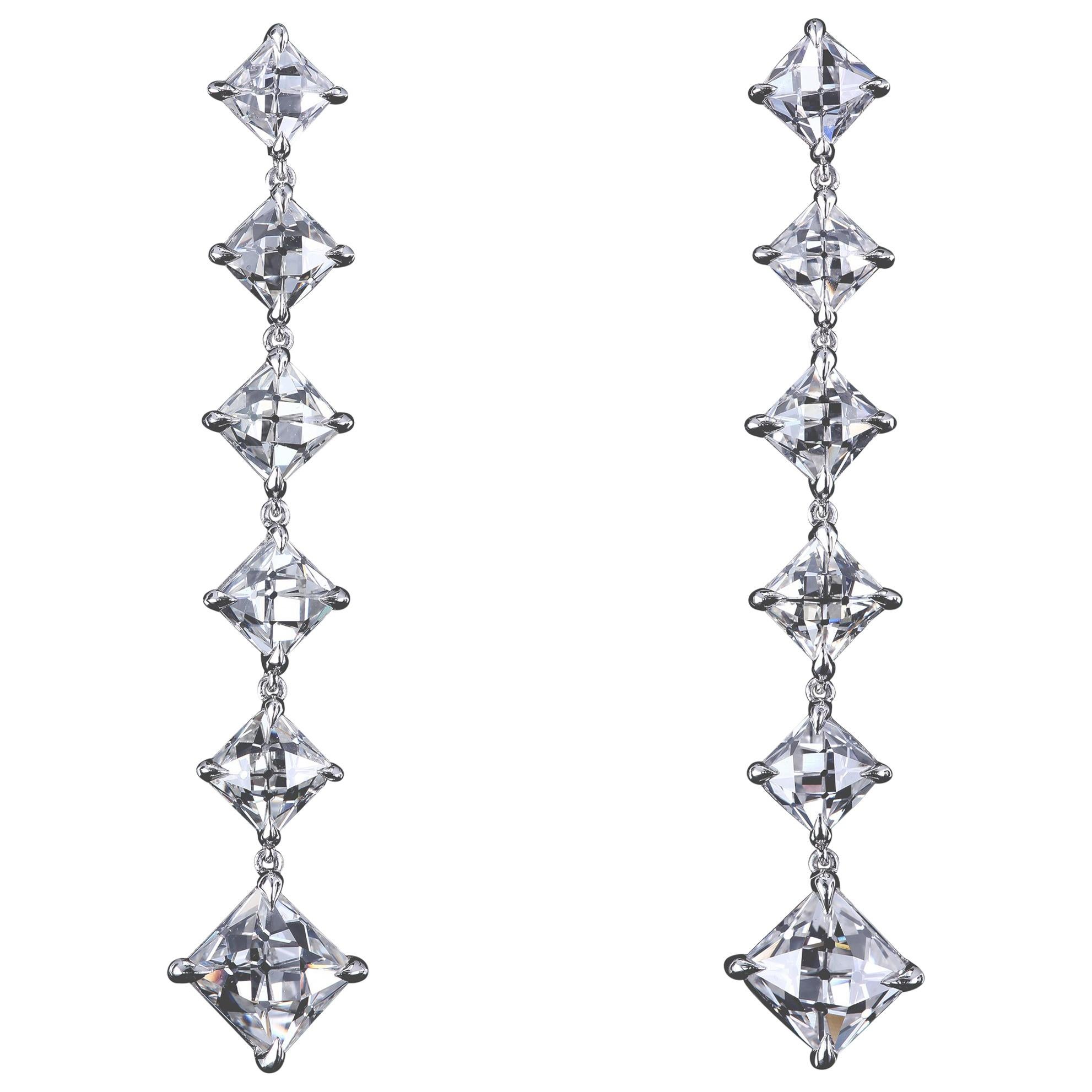 Leon Mege Antique French Cut Diamond Platinum Drop Earrings in Platinum