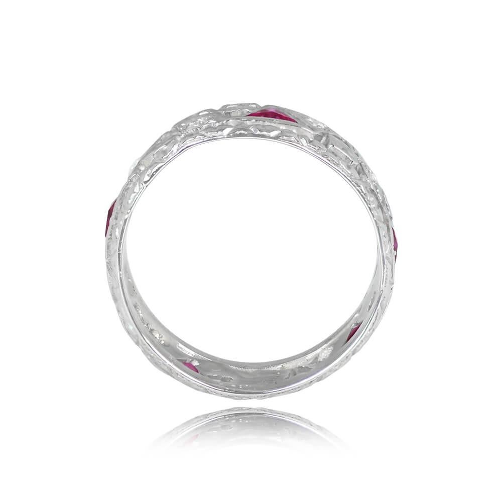 Antique French Cut Rubies & Old European Cut Diamond Wedding Band, Platinum In Excellent Condition In New York, NY