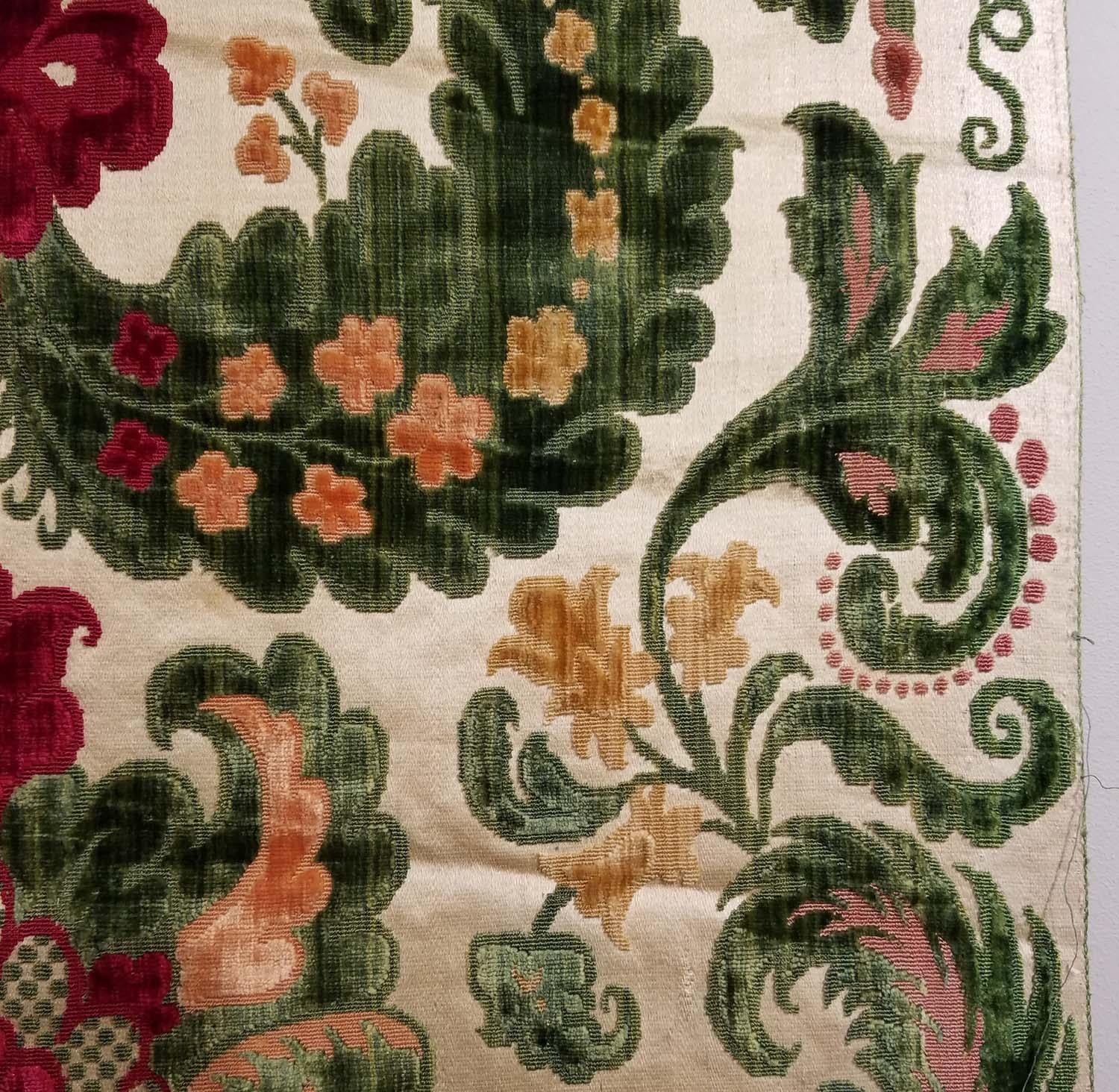 Carved Antique French Cut velvet Silk Textile For Sale