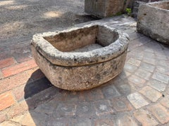 Antique French D-Shaped Limestone Trough or Planter, 19th Century