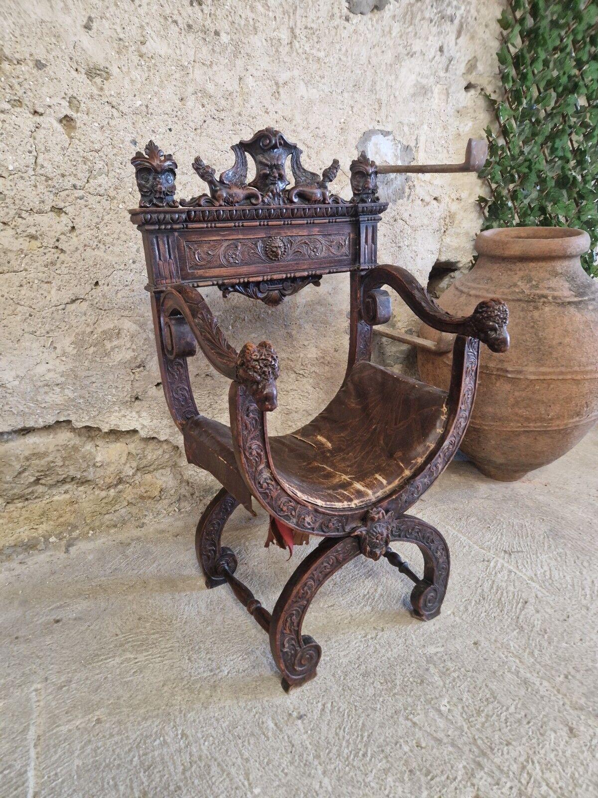 Leather Antique French Dagobert Armchair French 19th Century For Sale