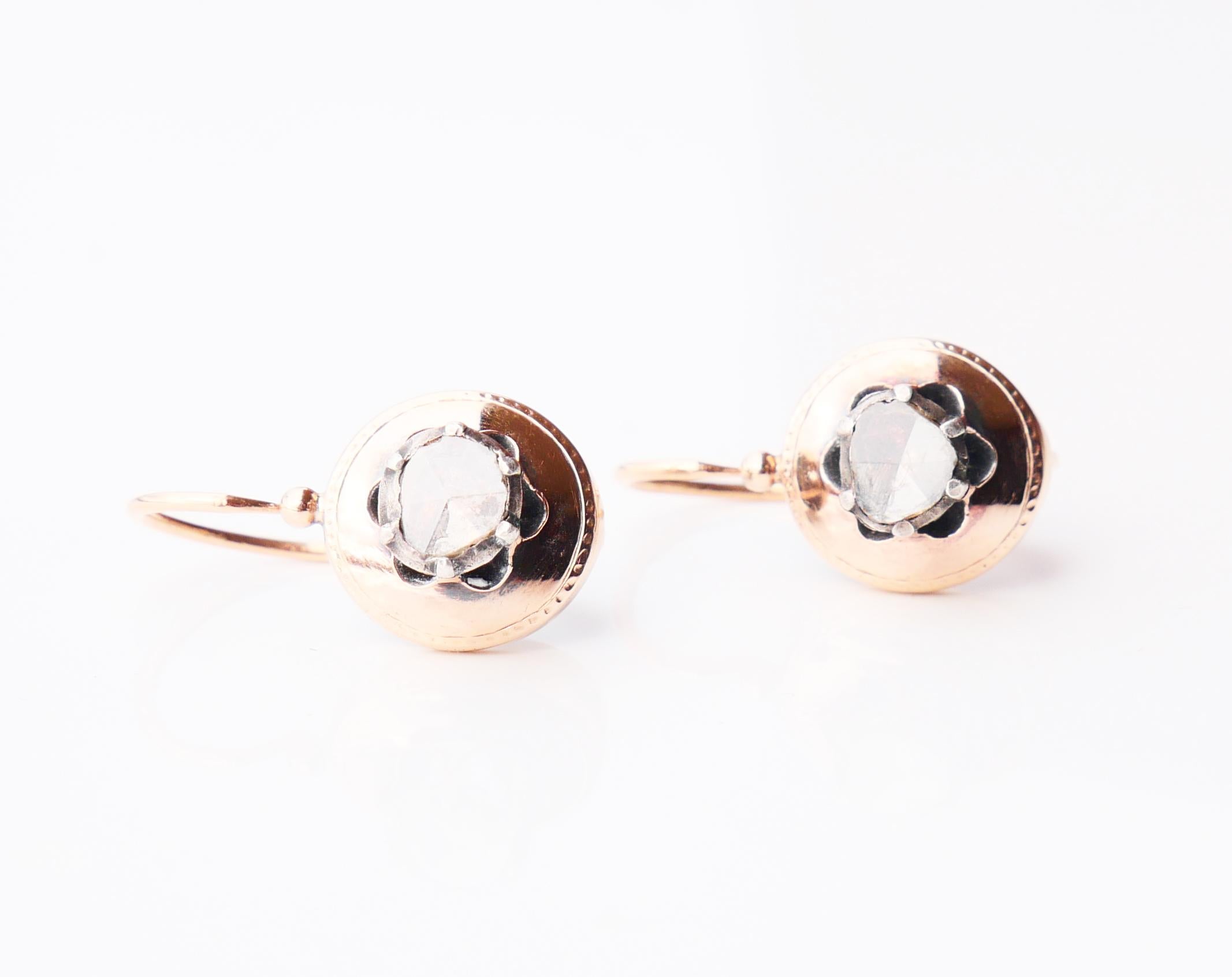 Antique French Dangle Earrings natural 2ctw Diamonds solid 14K Rose Gold /3.2 gr For Sale 9