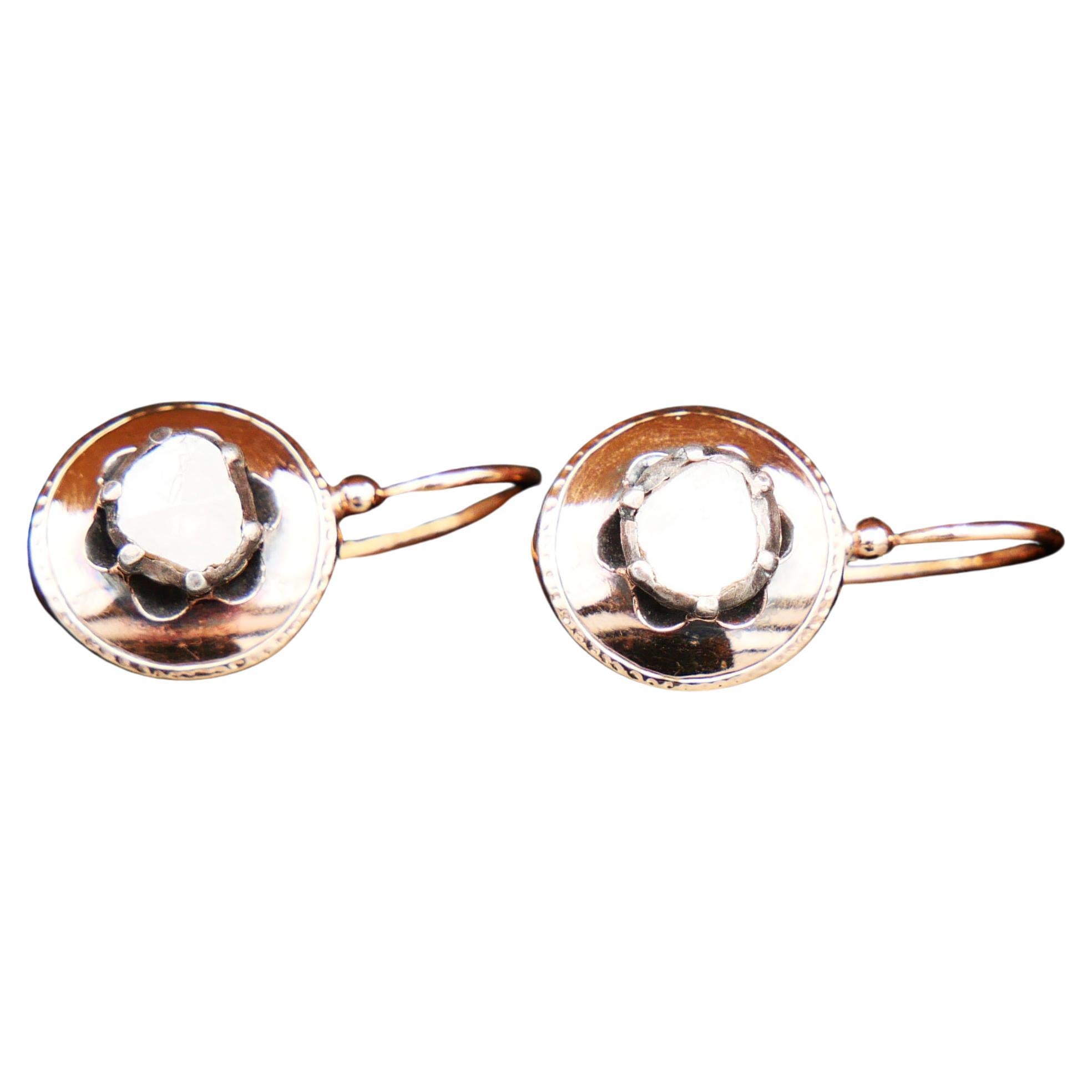 Antique French Dangle Earrings natural 2ctw Diamonds solid 14K Rose Gold /3.2 gr For Sale