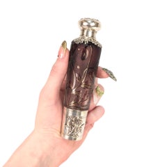 Antique French Daum Nancy Cameo Glass & Sterling Silver Opera or Carriage Flask
