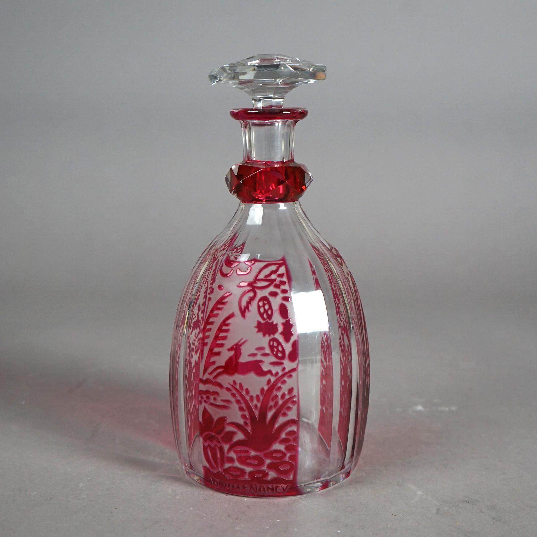 20th Century Antique French Daum Nancy Cranberry Cut to Clear Glass Decanter Circa 1920