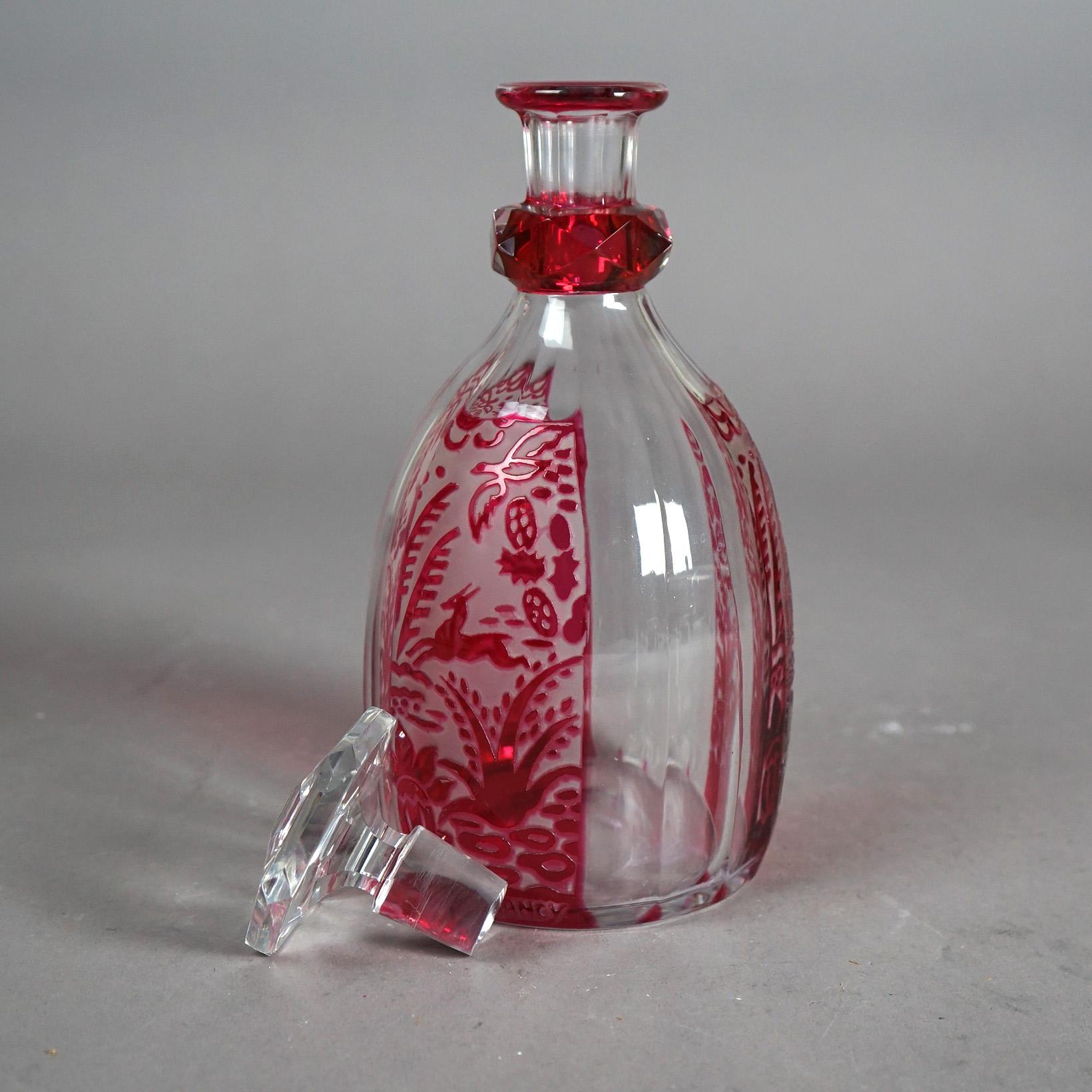 Art Glass Antique French Daum Nancy Cranberry Cut to Clear Glass Decanter Circa 1920