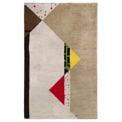 Antique French Deco Tappeto geometrico in lana beige marrone multicolore Antique French Deco Tappeto geometrico in lana beige marrone multicolore