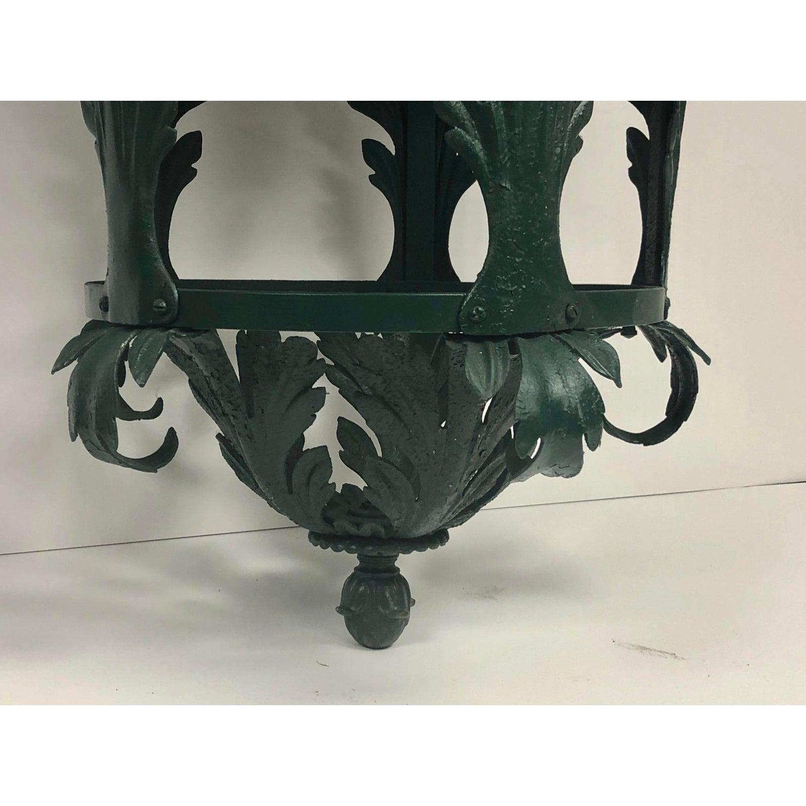 19th Century Antique French Decorative Green Lantern For Sale