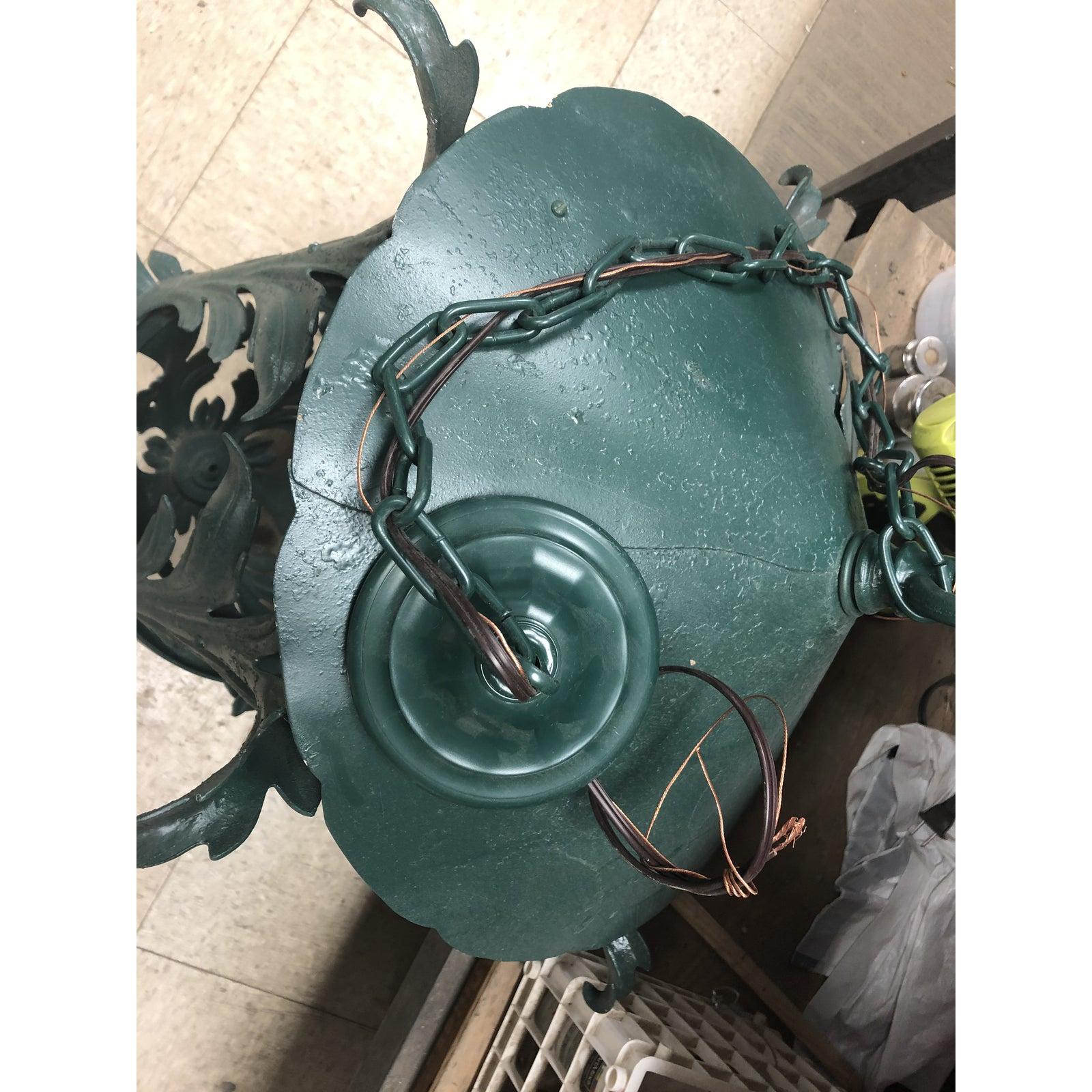 Iron Antique French Decorative Green Lantern For Sale