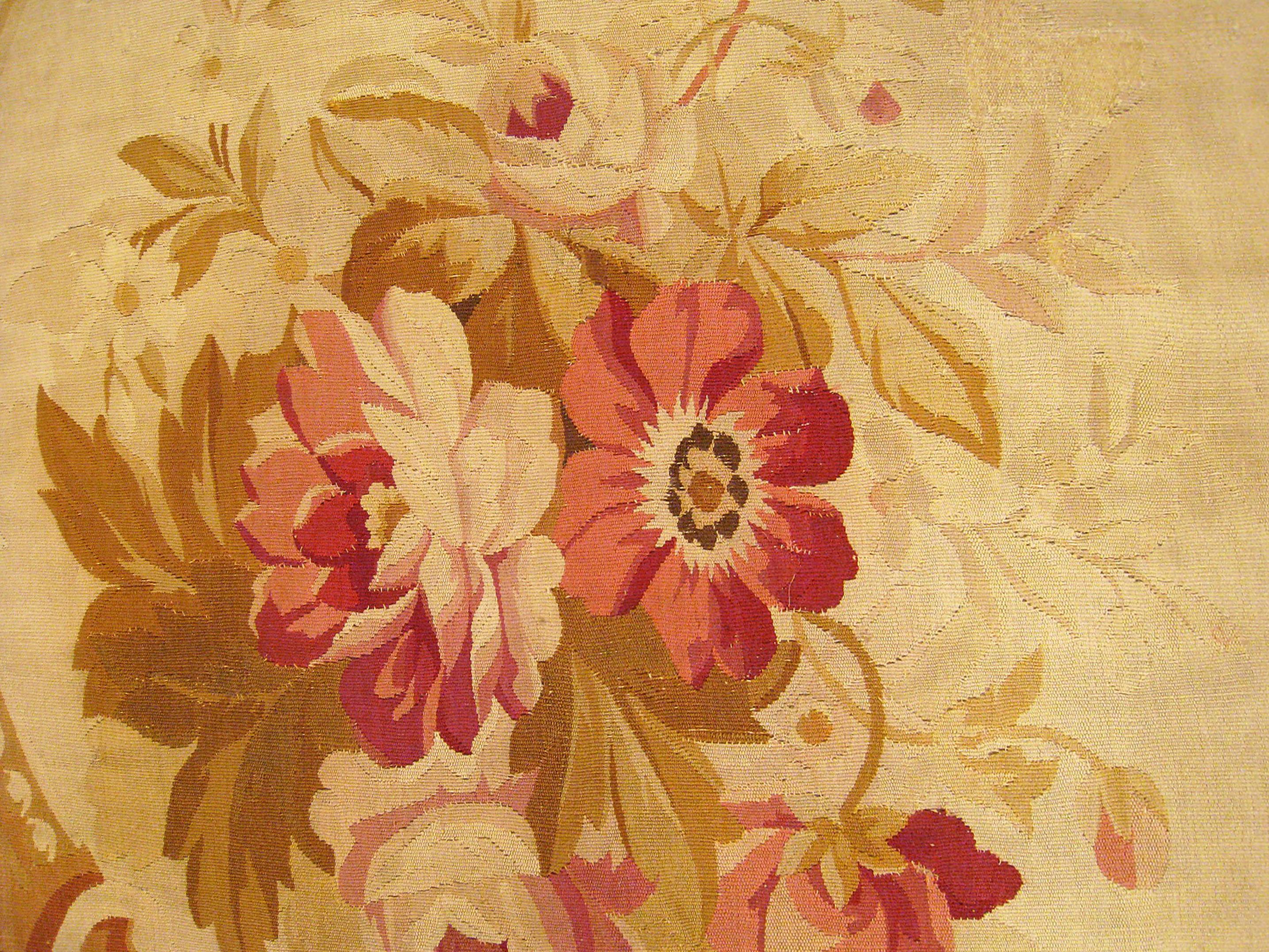 Wool Antique French Decorative Oriental Aubusson Rug in Small Size For Sale