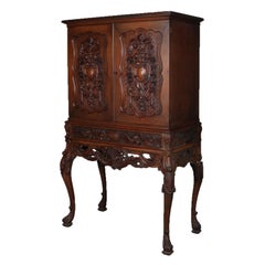 Antique French Deeply Carved Walnut Cabinet, 20th Century