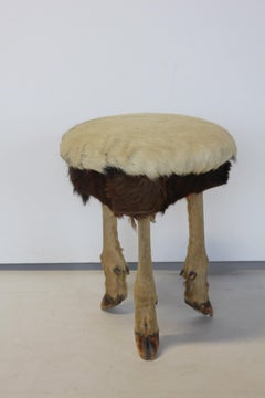 Antique French Deer Hoof and Cowhide Foot Stool