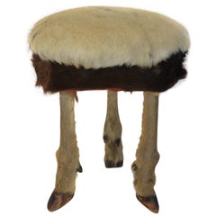 Antique French Deer Hoof and Cowhide Foot Stool