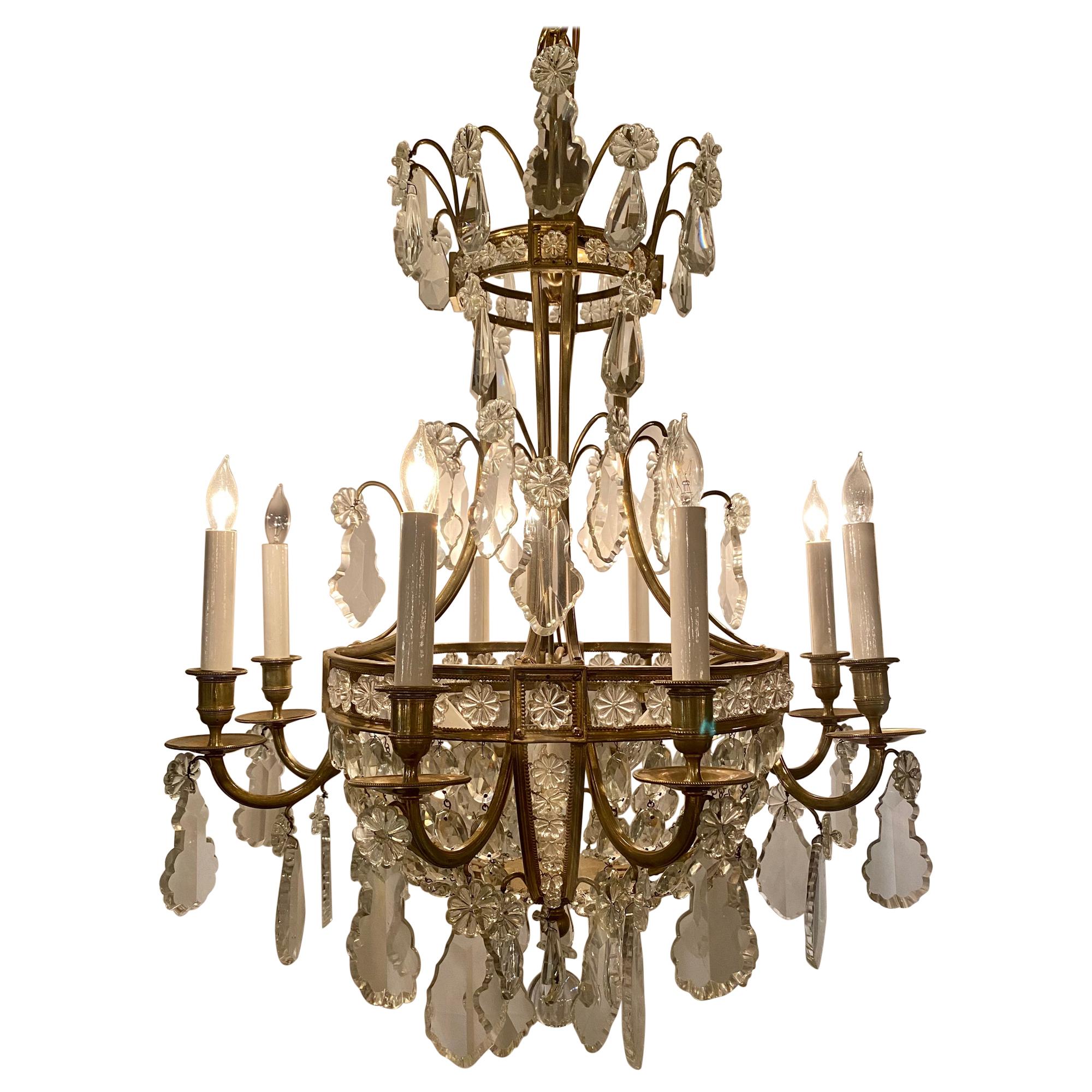 Antique French Delicately Beaded Crystal and Ormolu Chandelier