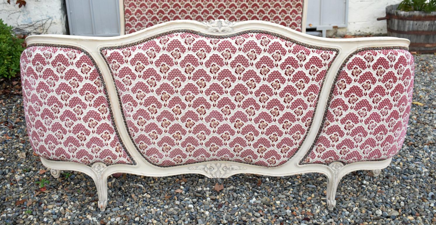 Velvet Antique French Demi-Corbeille Bed Louis XV Style
