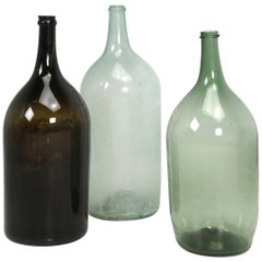 Antique French Demijohn Bottles Set of 3, Brown, Light Blue and Green