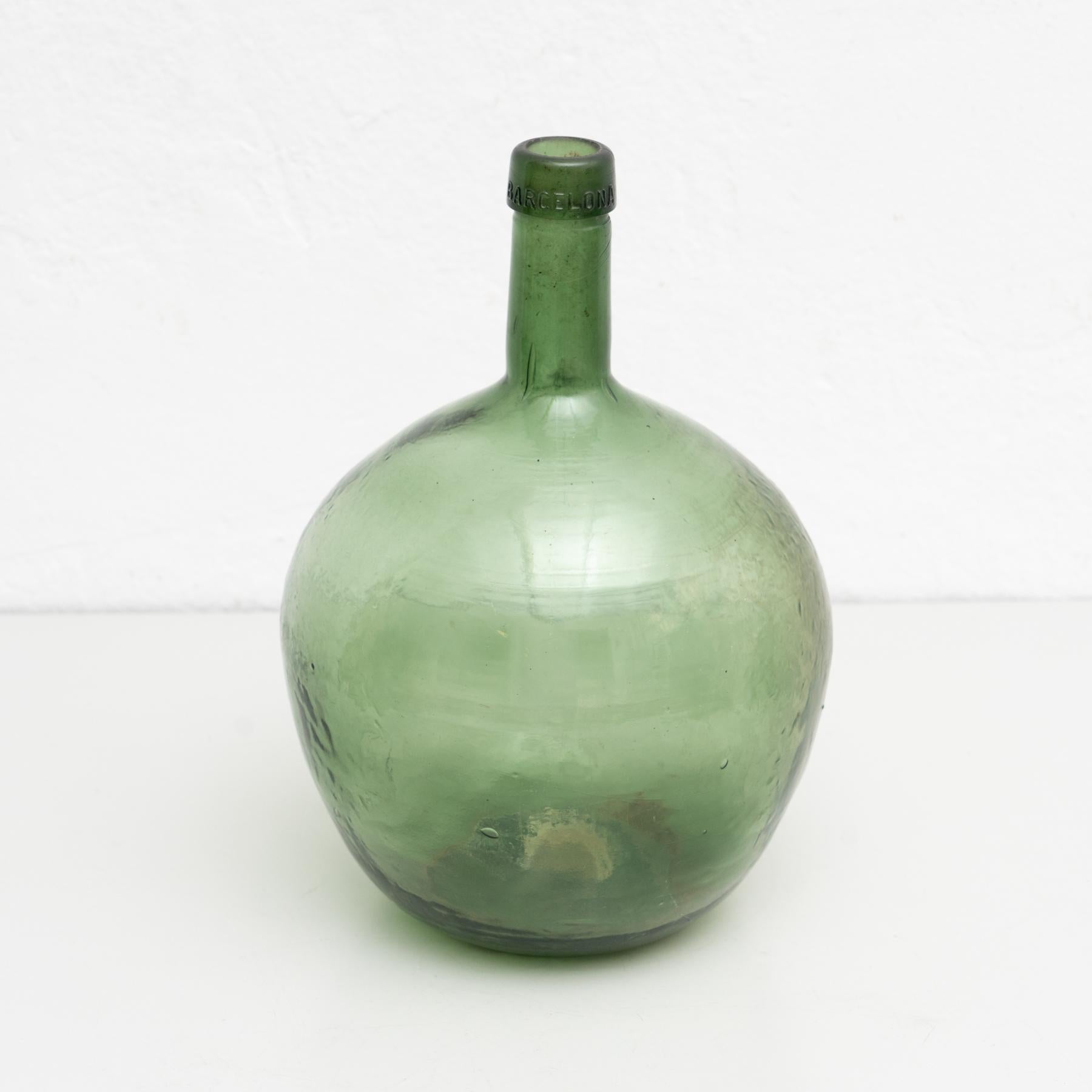 Arts and Crafts Antique French Demijohn Glass Bottle from Barcelona circa 1950 For Sale