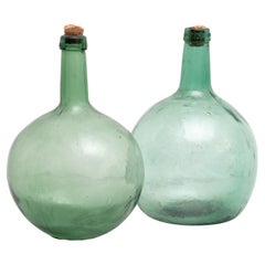Antique French Demijohn Set of Two Glass Bottles from Barcelona circa 1950