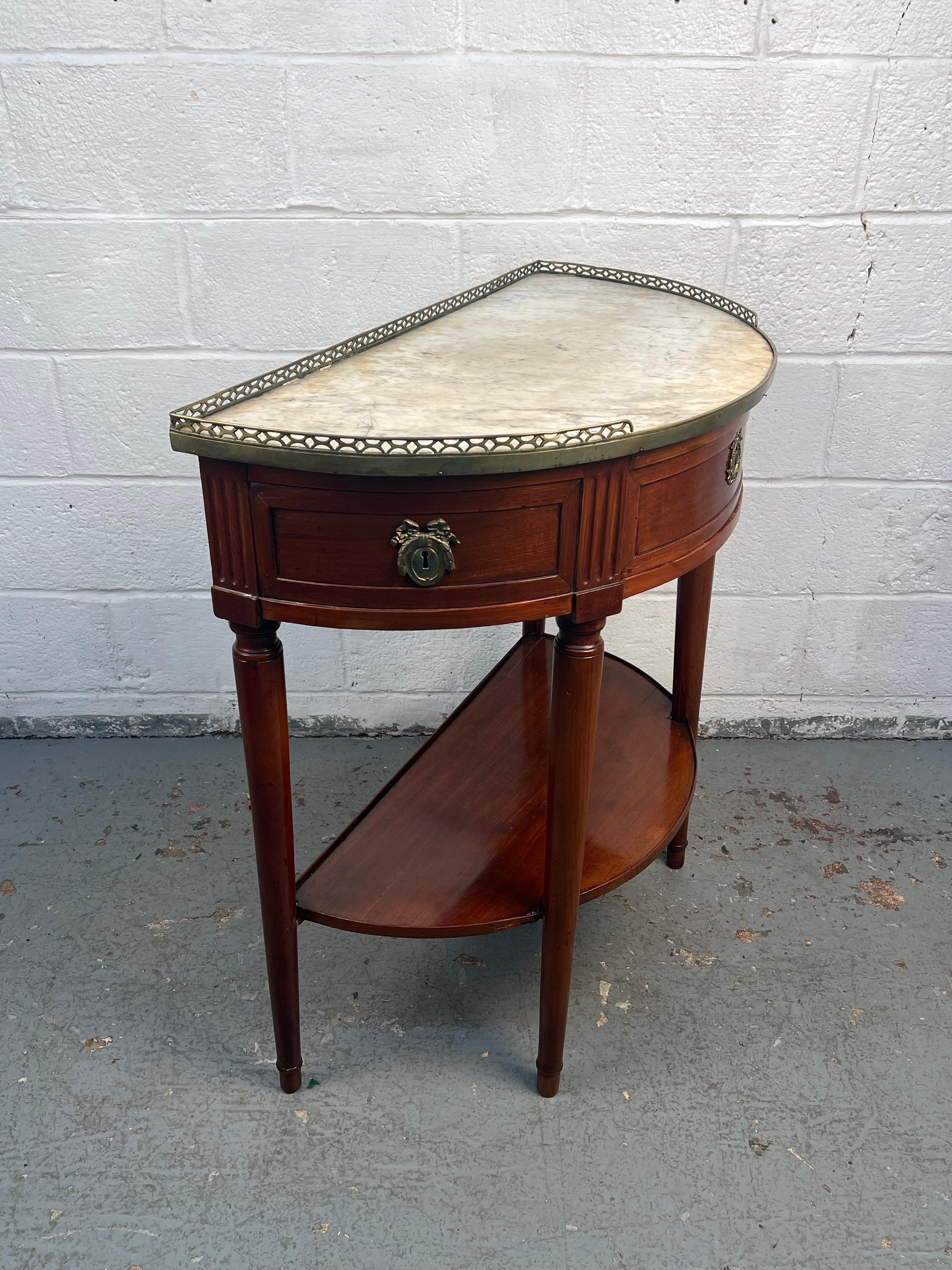 French Provincial Antique French Demilune Marble Top Table For Sale