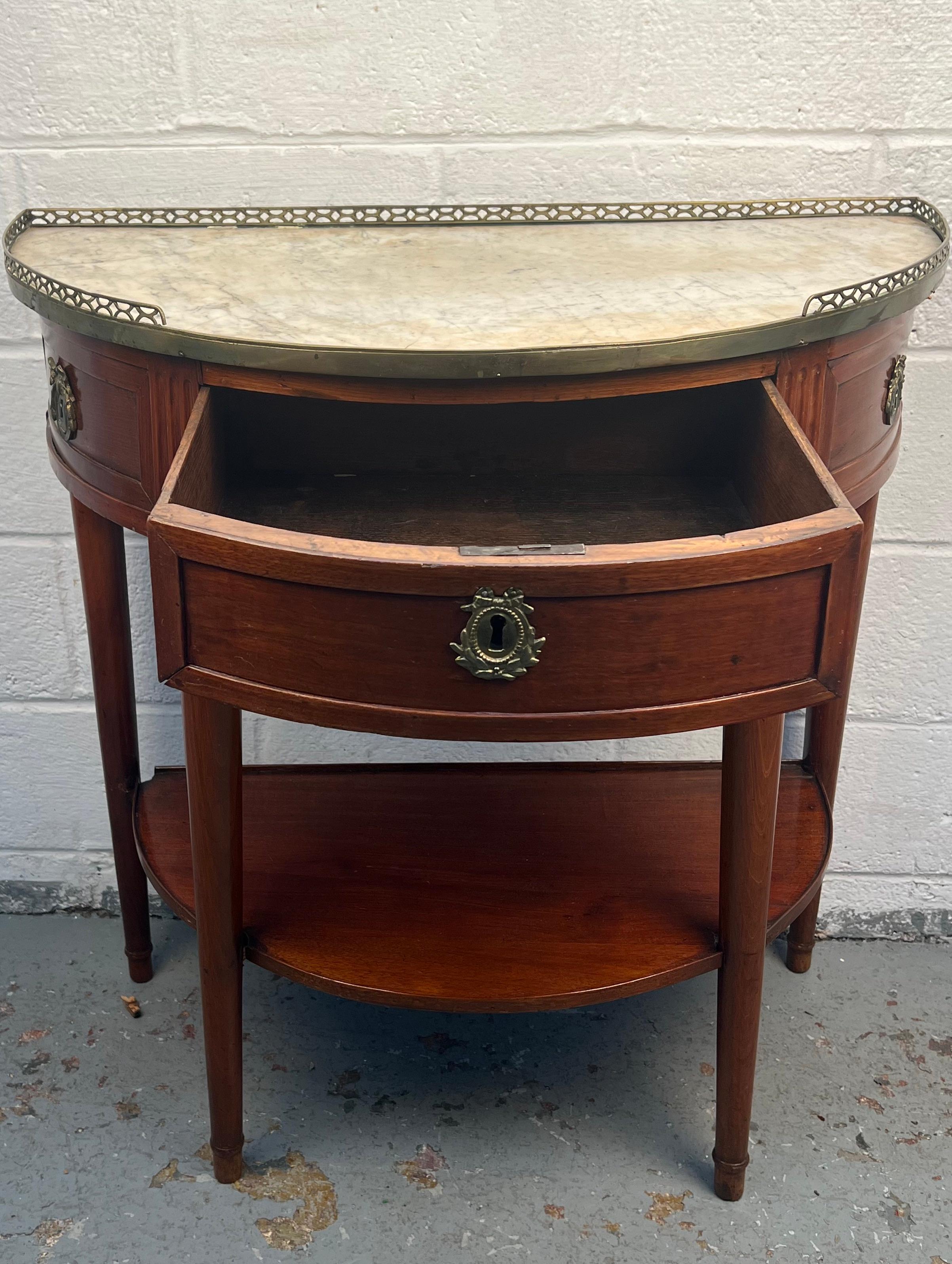 Antique French Demilune Marble Top Table In Fair Condition For Sale In Brooklyn, NY